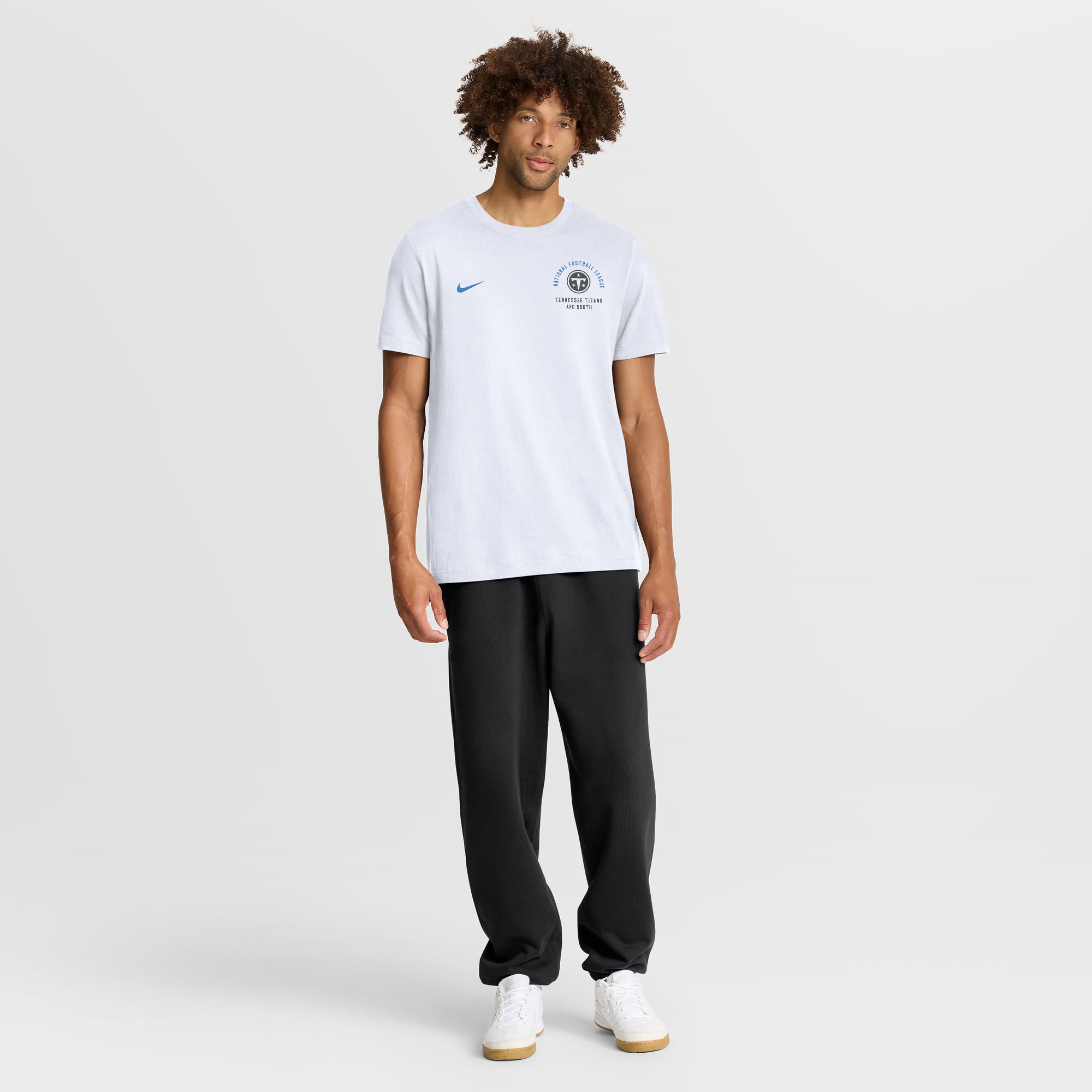 T-shirt Nike blanc pour homme avec logo divisé des Tennessee Titans