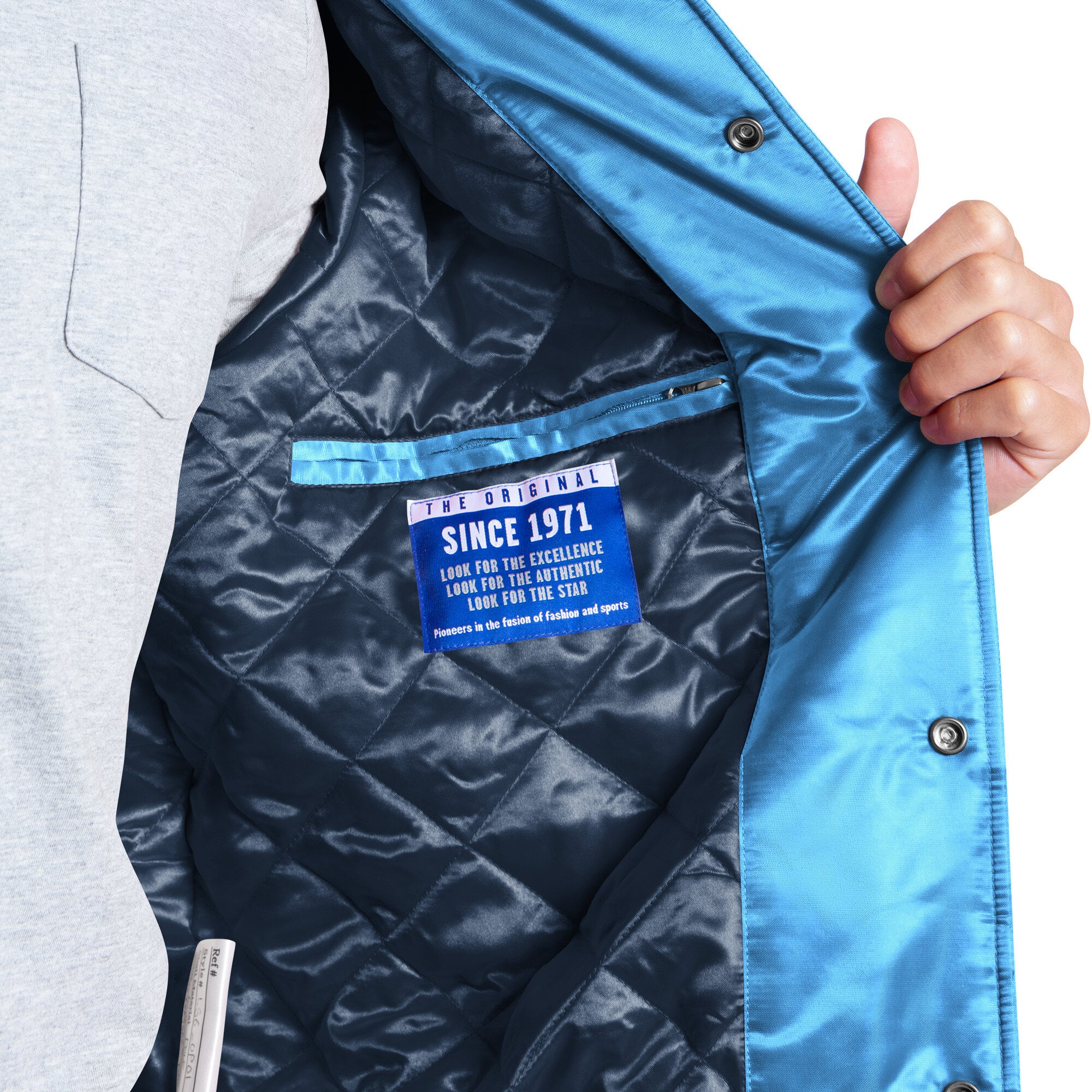 Veste universitaire Starter bleu clair pour homme, modèle Courtside des Tennessee Titans, fermeture à boutons-pression.