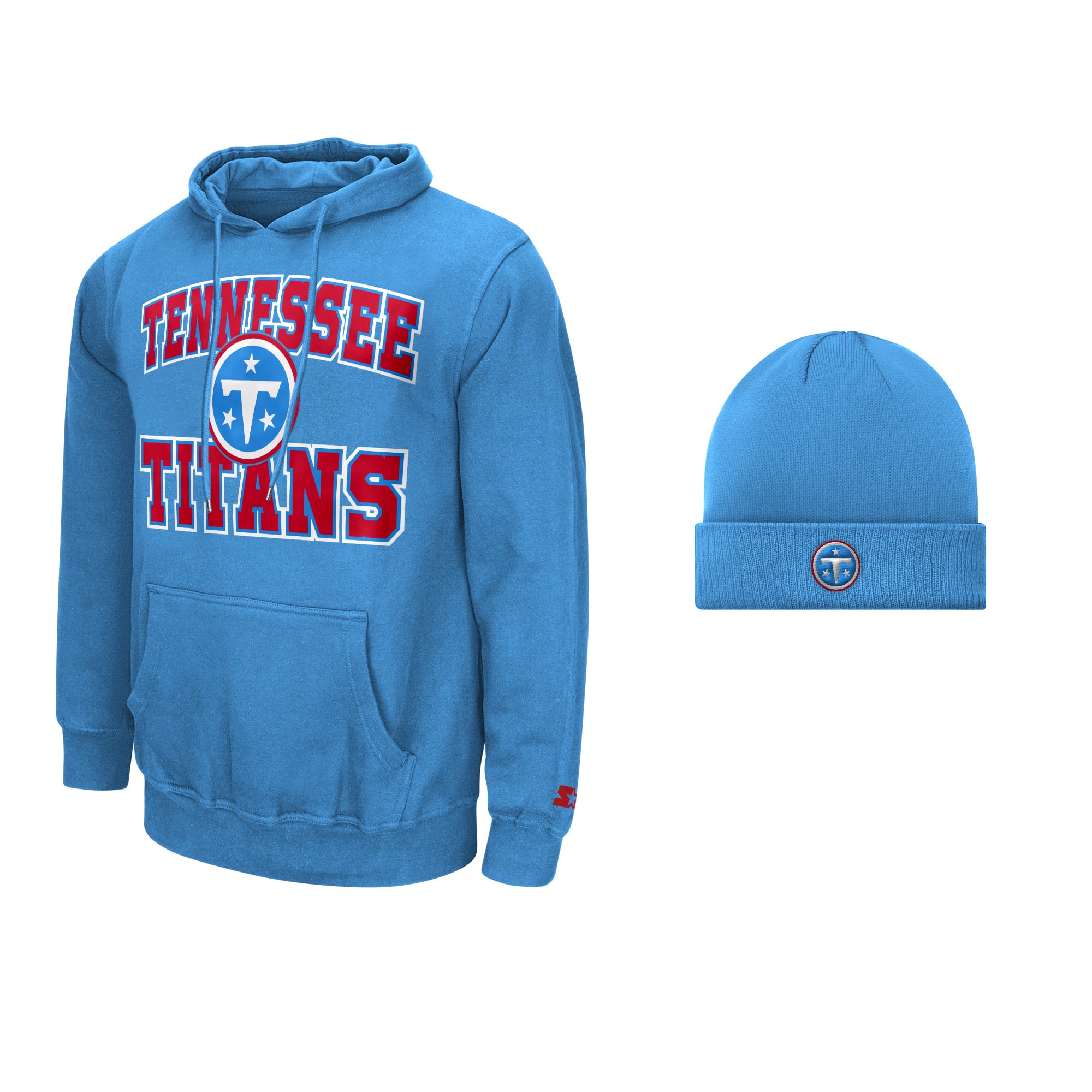 Men's Starter Light Blue Tennessee Titans Hoodie and Cuffed Knit Hat Combo Pack