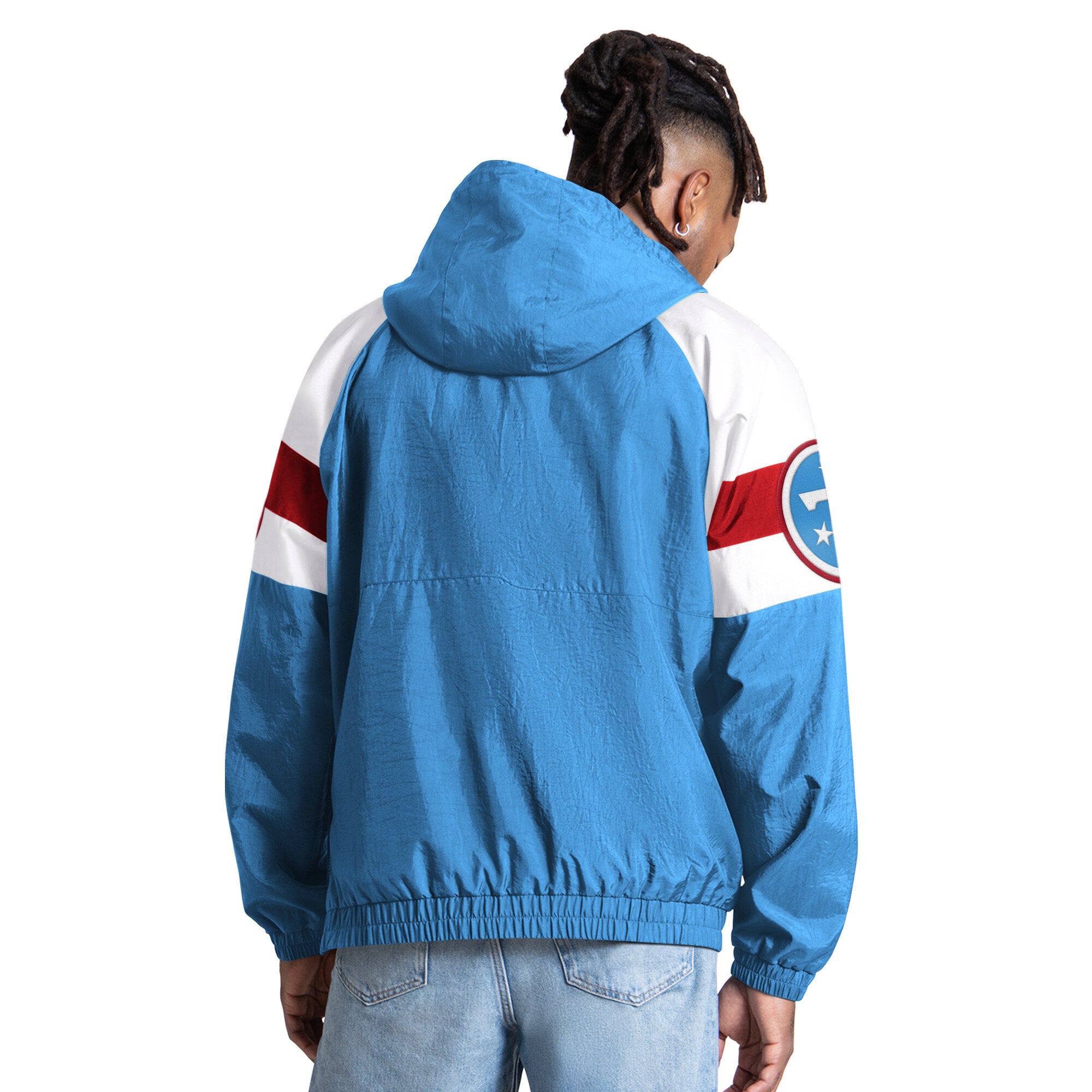 Veste Starter bleu clair pour homme, coupe streetwear, style Tennessee Titans, demi-zip