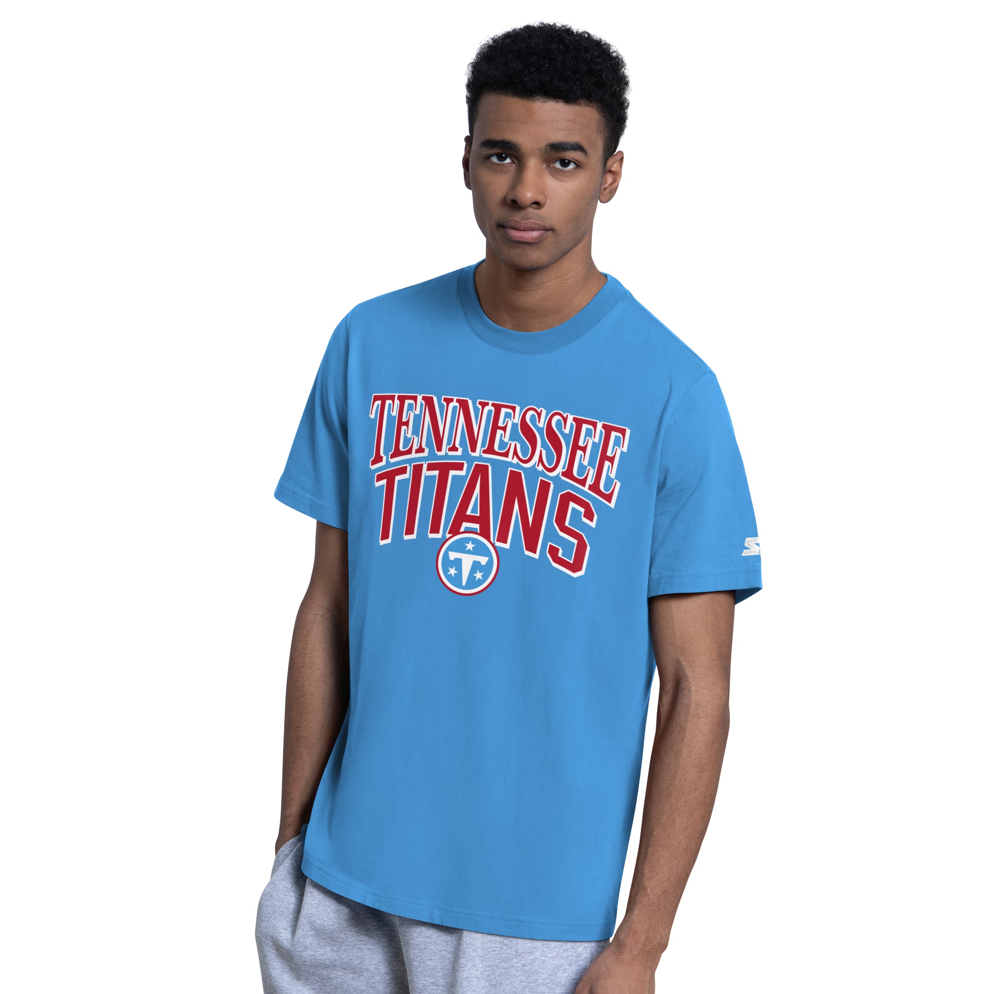 Lot de deux t-shirts à logo des Tennessee Titans, bleu clair/gris chiné, la marque Starter, pour homme.