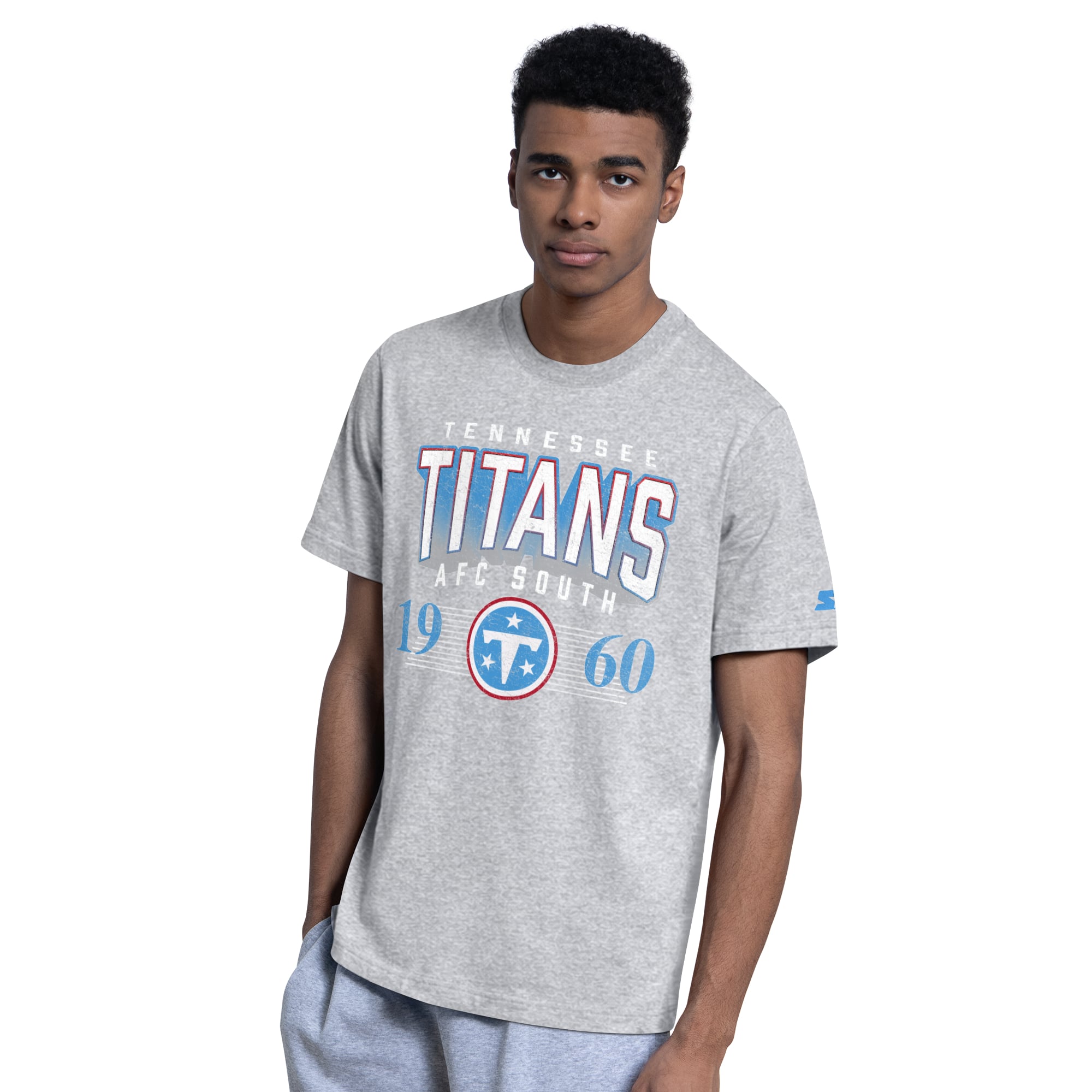 Lot de deux t-shirts à logo des Tennessee Titans, bleu clair/gris chiné, la marque Starter, pour homme.