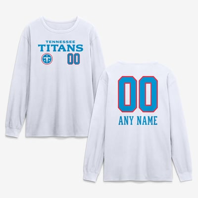 Tennessee Titans  Touchdown Wordmark Personalized Name & Number Long Sleeve T-Shirt - White