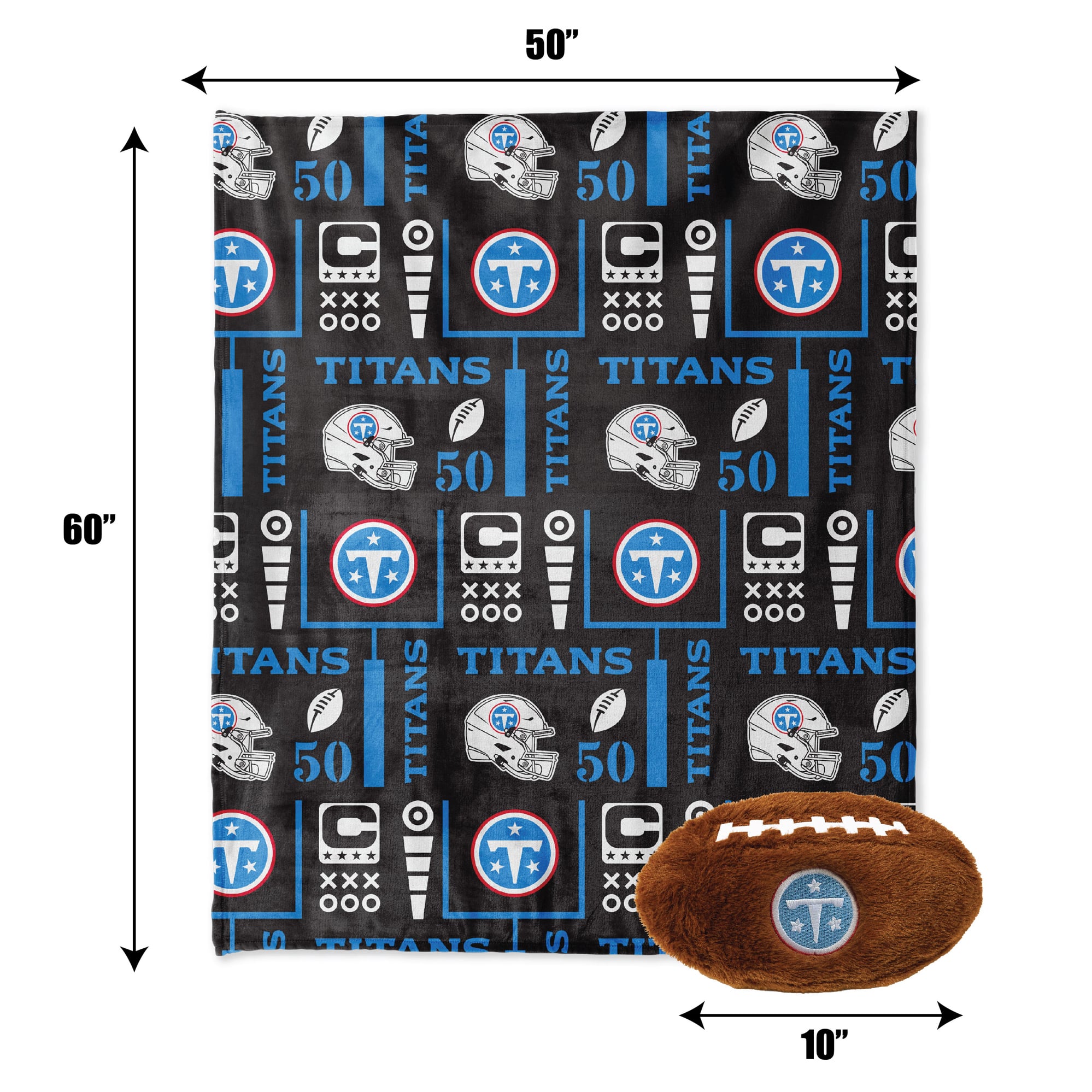 Pegasus Tennessee Titans 50" x 60" Blackout Team Spirit Ultra Soft Throw & Plush Football Combo Pack