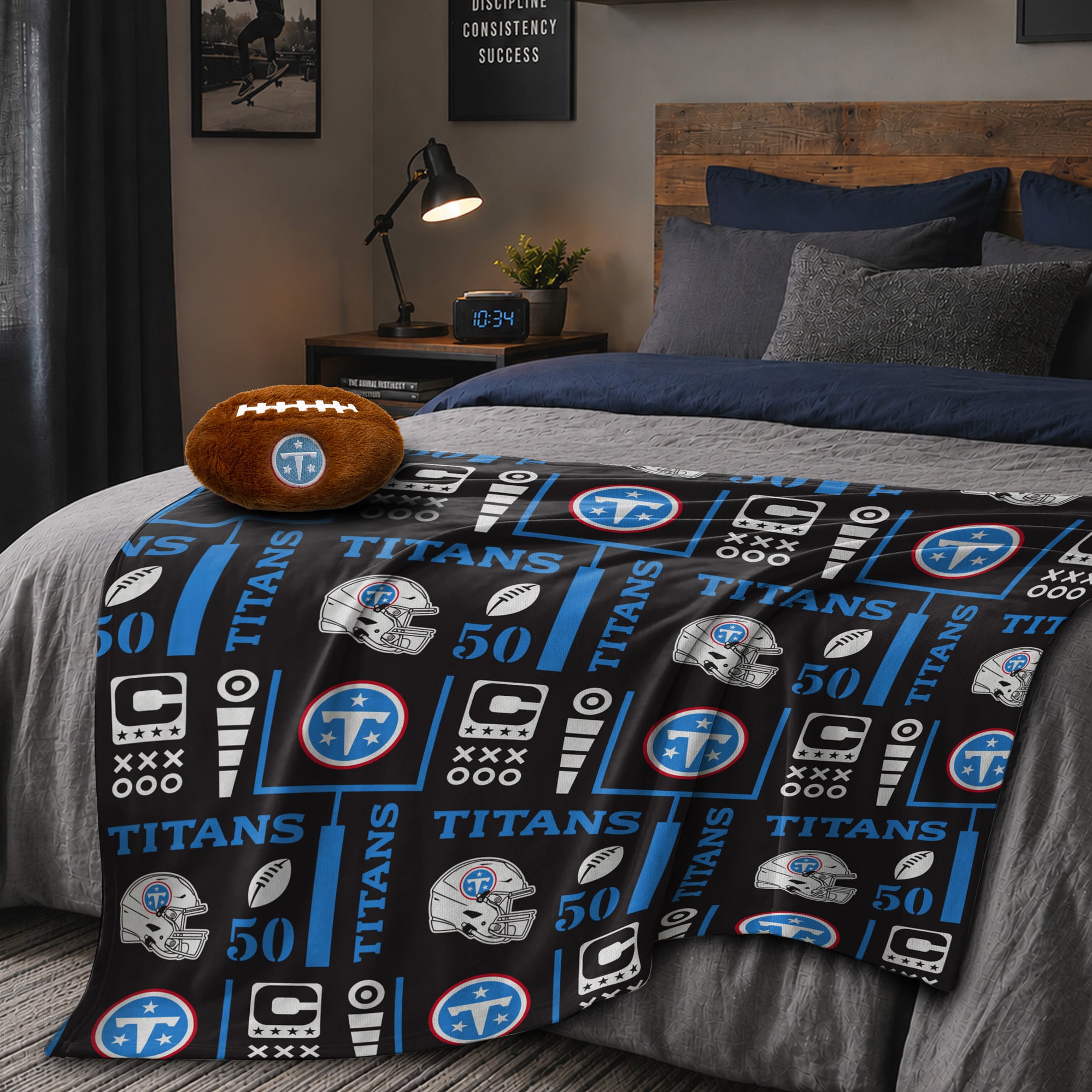 Pegasus Tennessee Titans 50" x 60" Blackout Team Spirit Ultra Soft Throw & Plush Football Combo Pack