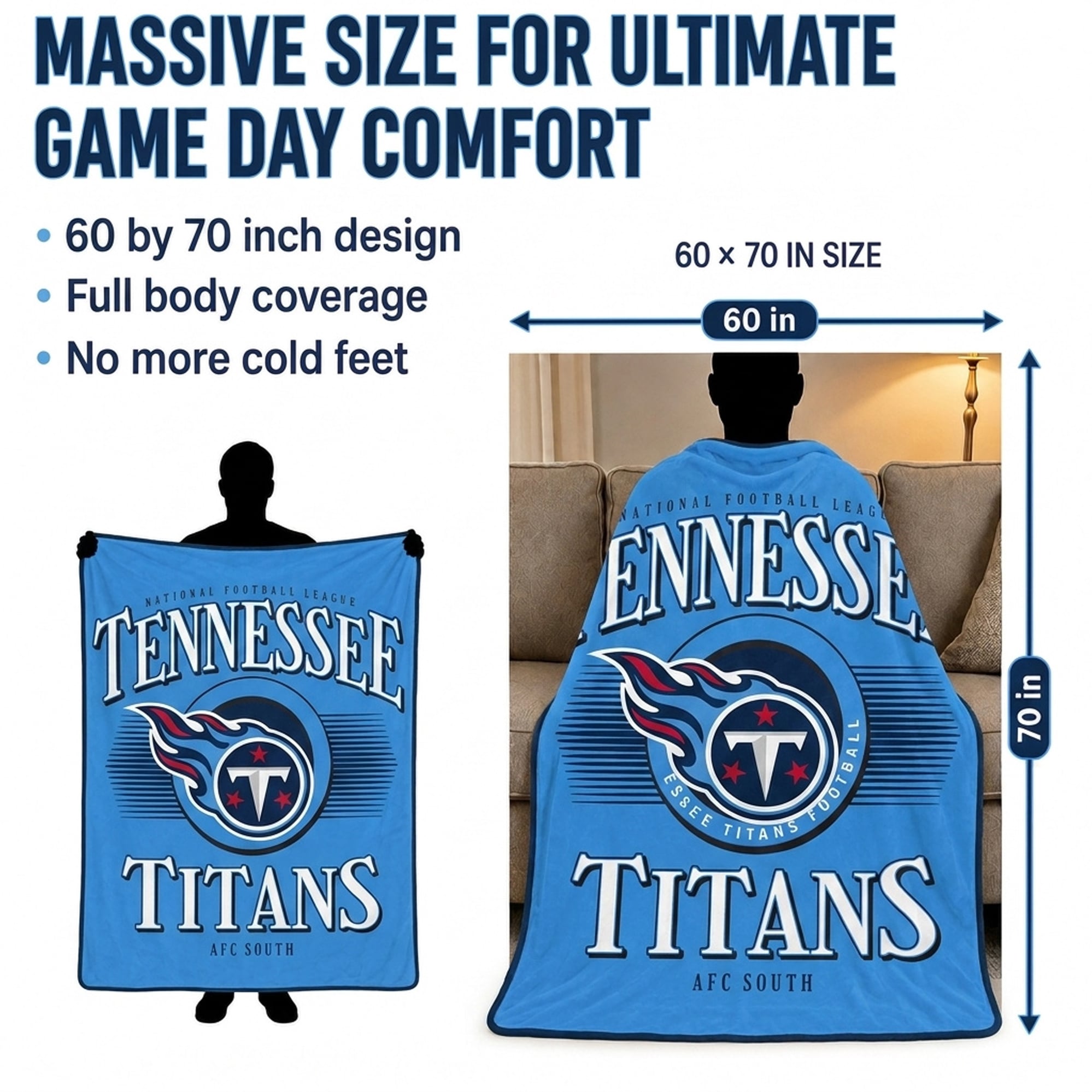 Pegasus Tennessee Titans Spotlight Arch 60" x 70" Ultra Soft Throw Blanket