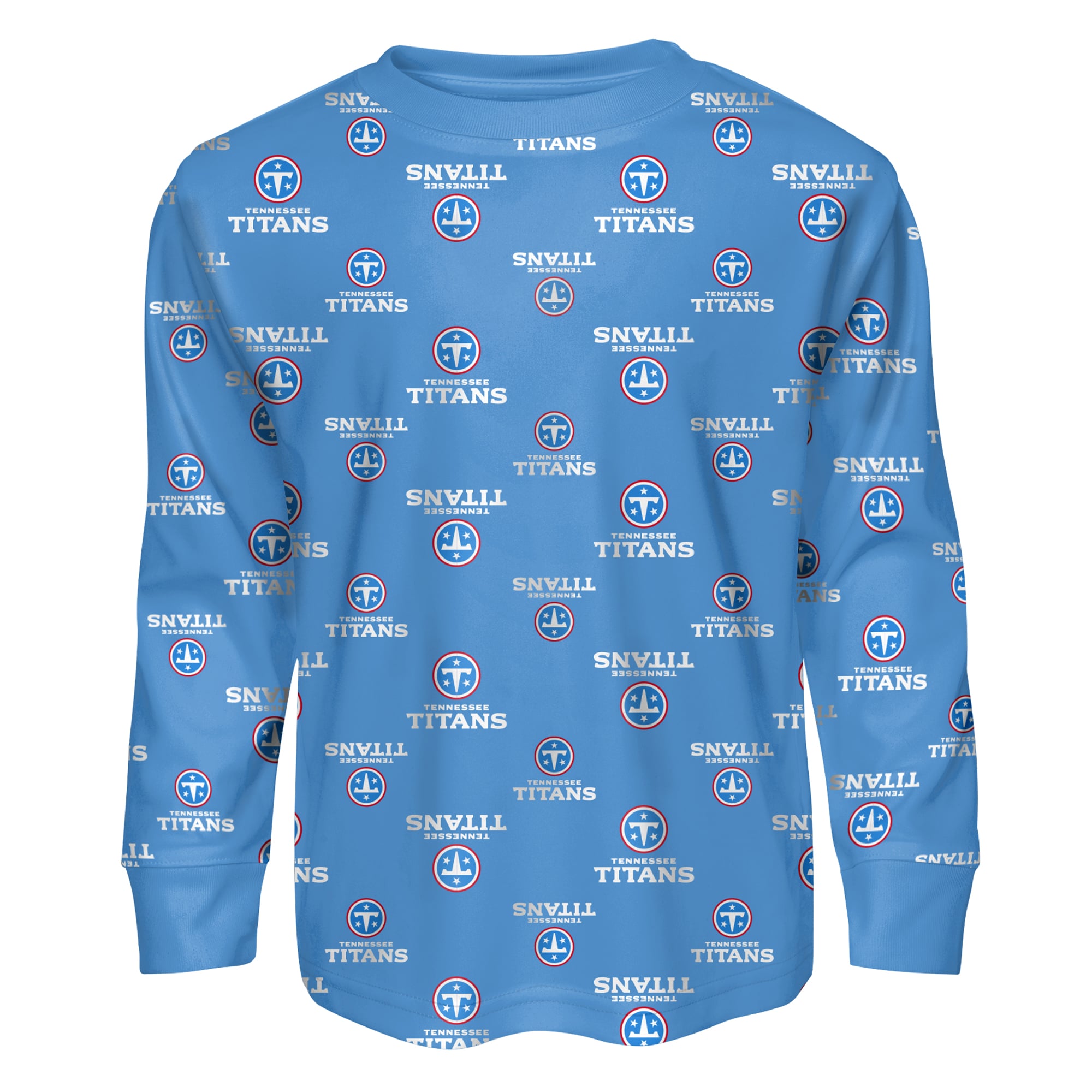 Ensemble pyjama Outerstuff bleu clair à manches longues et pantalon imprimé intégral Tennessee Titans pour enfants d'âge préscolaire