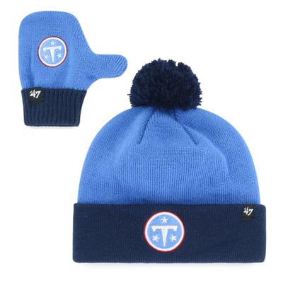 Tennessee Titans '47 Toddler Bam Bam Cuffed Knit Hat with Pom & Mittens Set - Light Blue