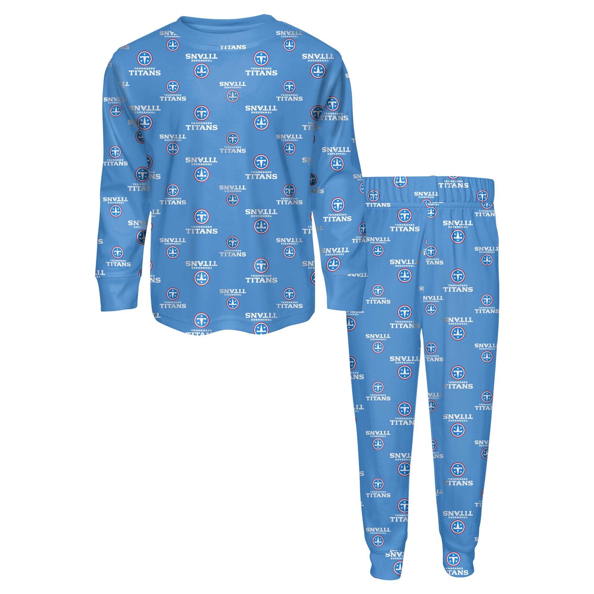 Ensemble pyjama Outerstuff pour tout-petits : T-shirt à manches longues et pantalon imprimé intégral bleu clair Tennessee Titans