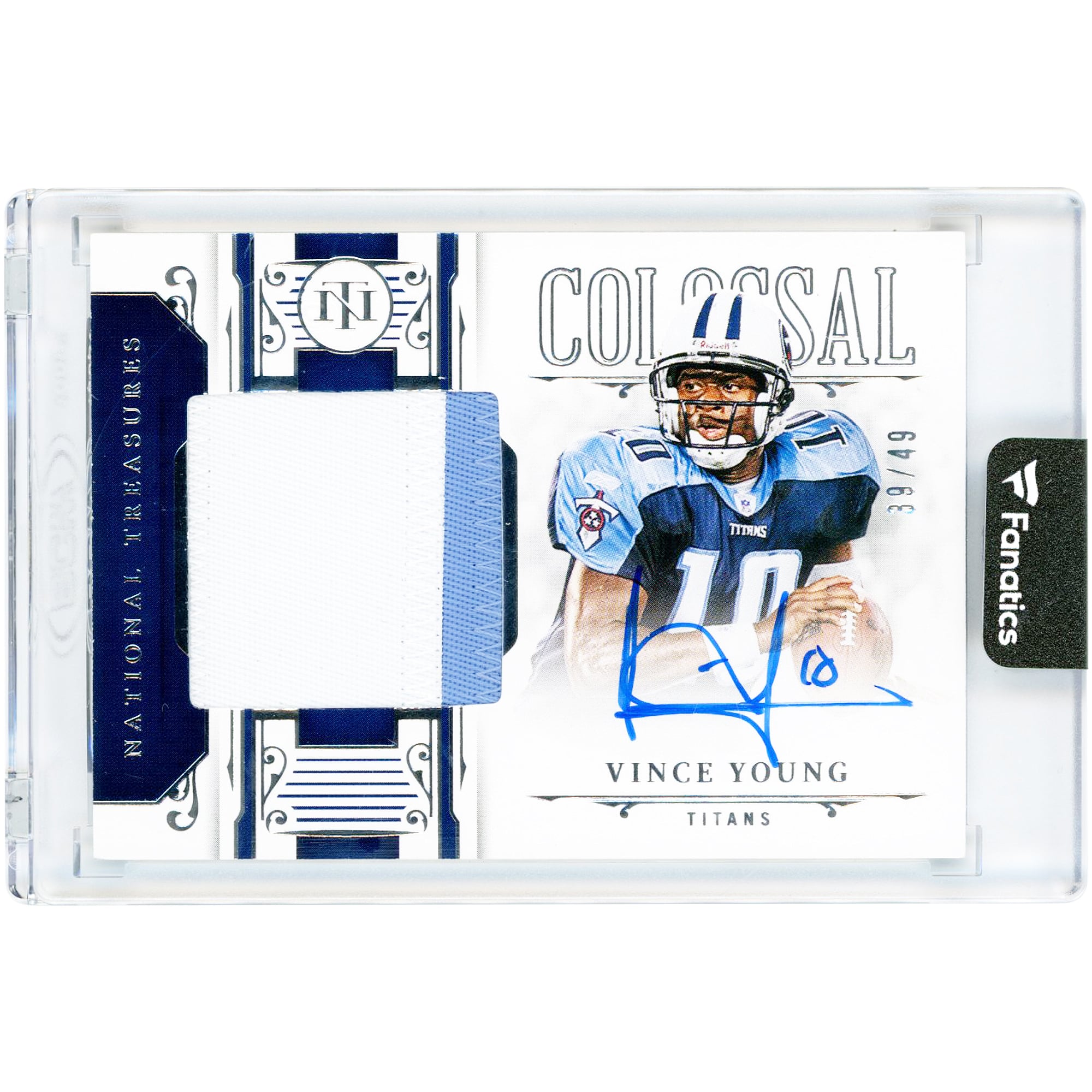 Carte Panini National Treasures Colossal Dual-Color Jersey Relic autographiée par Vince Young (Tennessee Titans) 2025 #CS-VYG #39/49