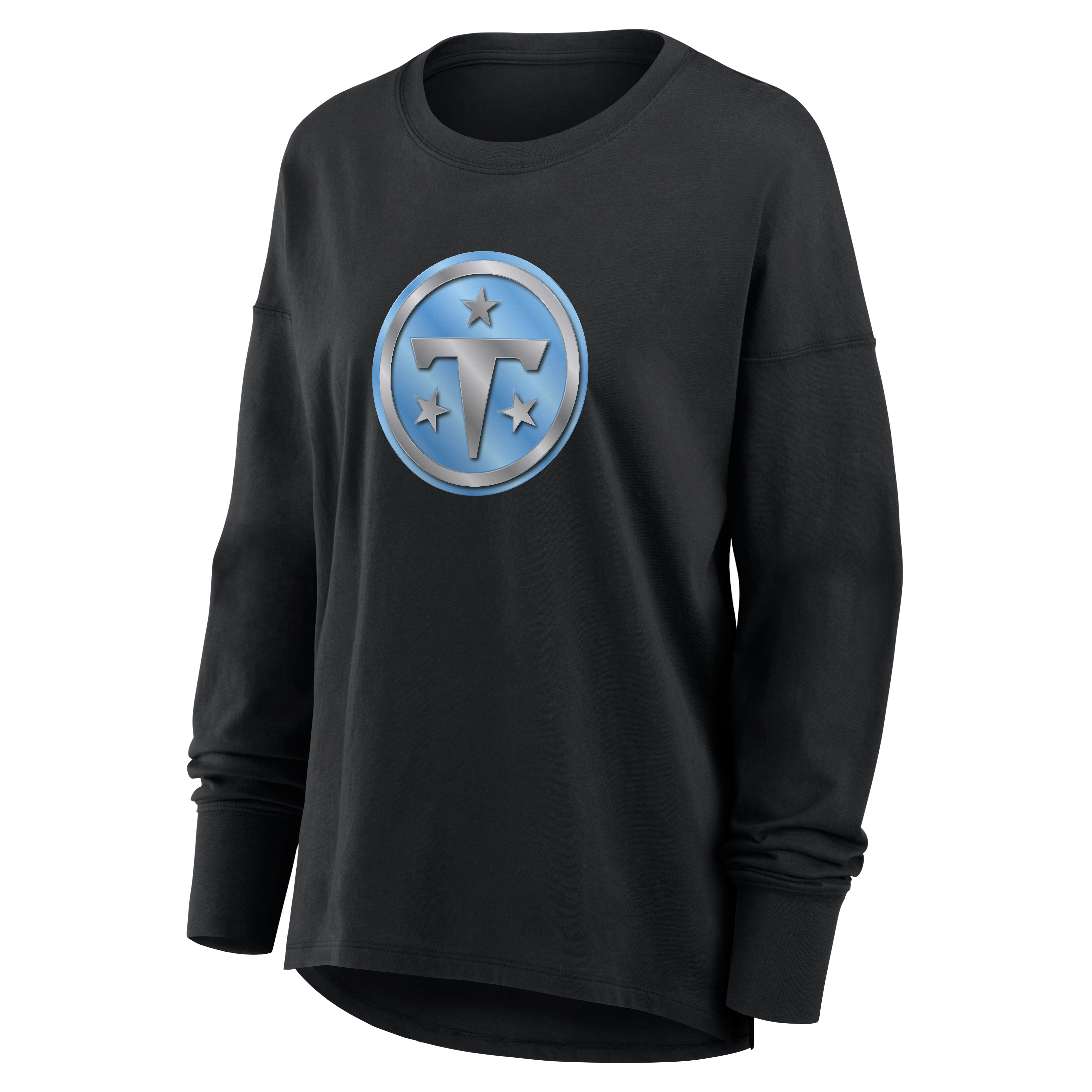 T-shirt à manches longues noir pour femmes avec mascotte métallique des Tennessee Titans