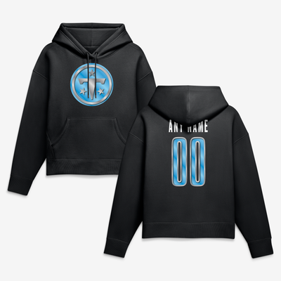 Tennessee Titans Women's Metallic Mascot Personalized Name & Number Hoodie - Black
