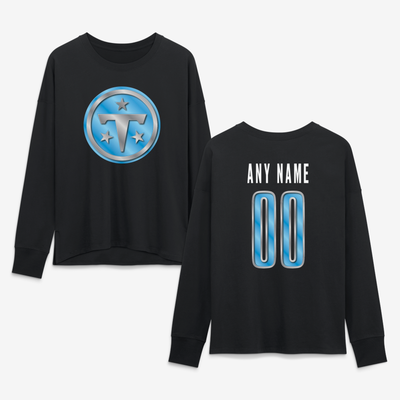 Tennessee Titans Women's Metallic Mascot Personalized Name & Number Long Sleeve T-Shirt - Black