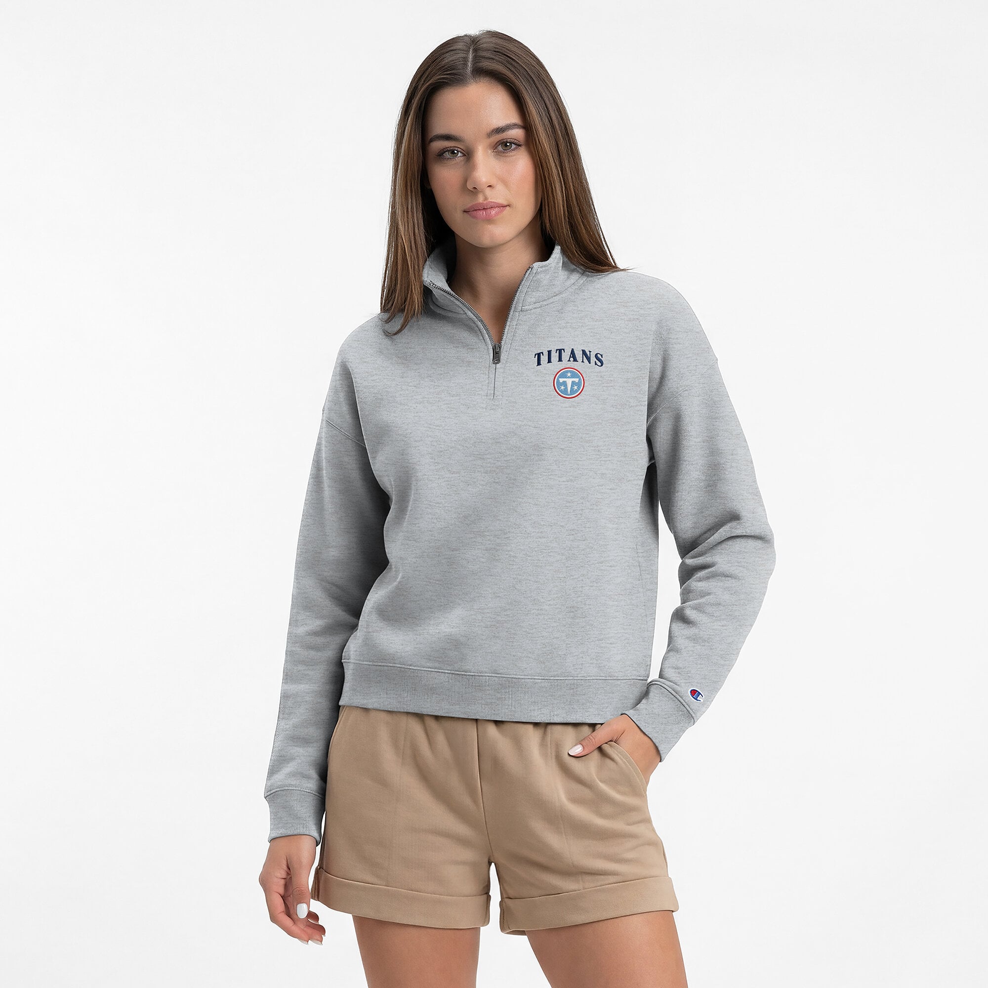Women's Champion  Heather Gray Tennessee Titans Powerblend Quarter-Zip Sweatshirt