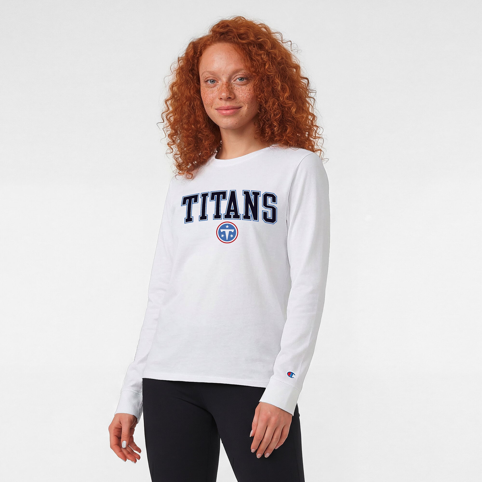 Women's Champion White Tennessee Titans Core Logo Long Sleeve T-Shirt