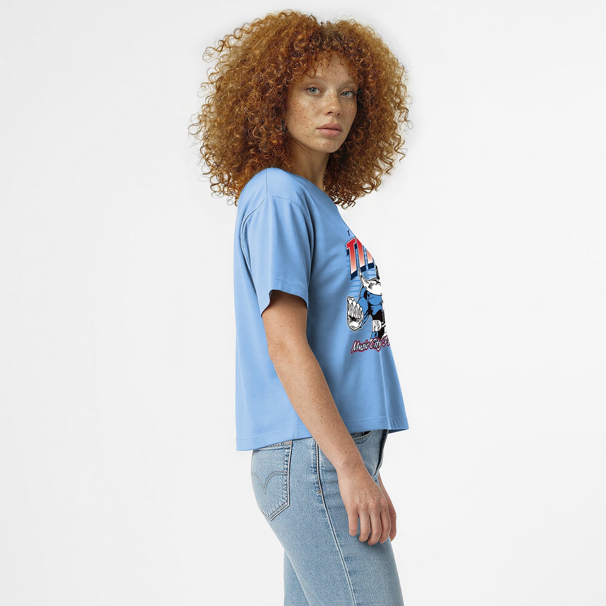 T-shirt Disney x Champion bleu clair Tennessee Titans Thanos All-Star pour femmes