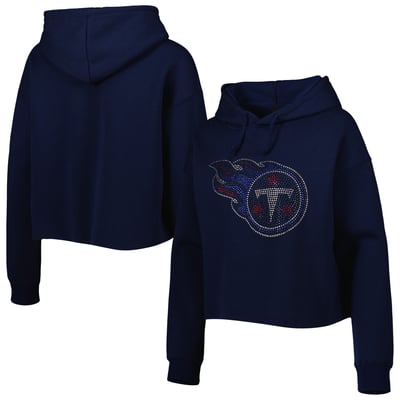 Tennessee Titans FABGATING by Cuce Women's Crystal Logo Cropped Hoodie - Navy