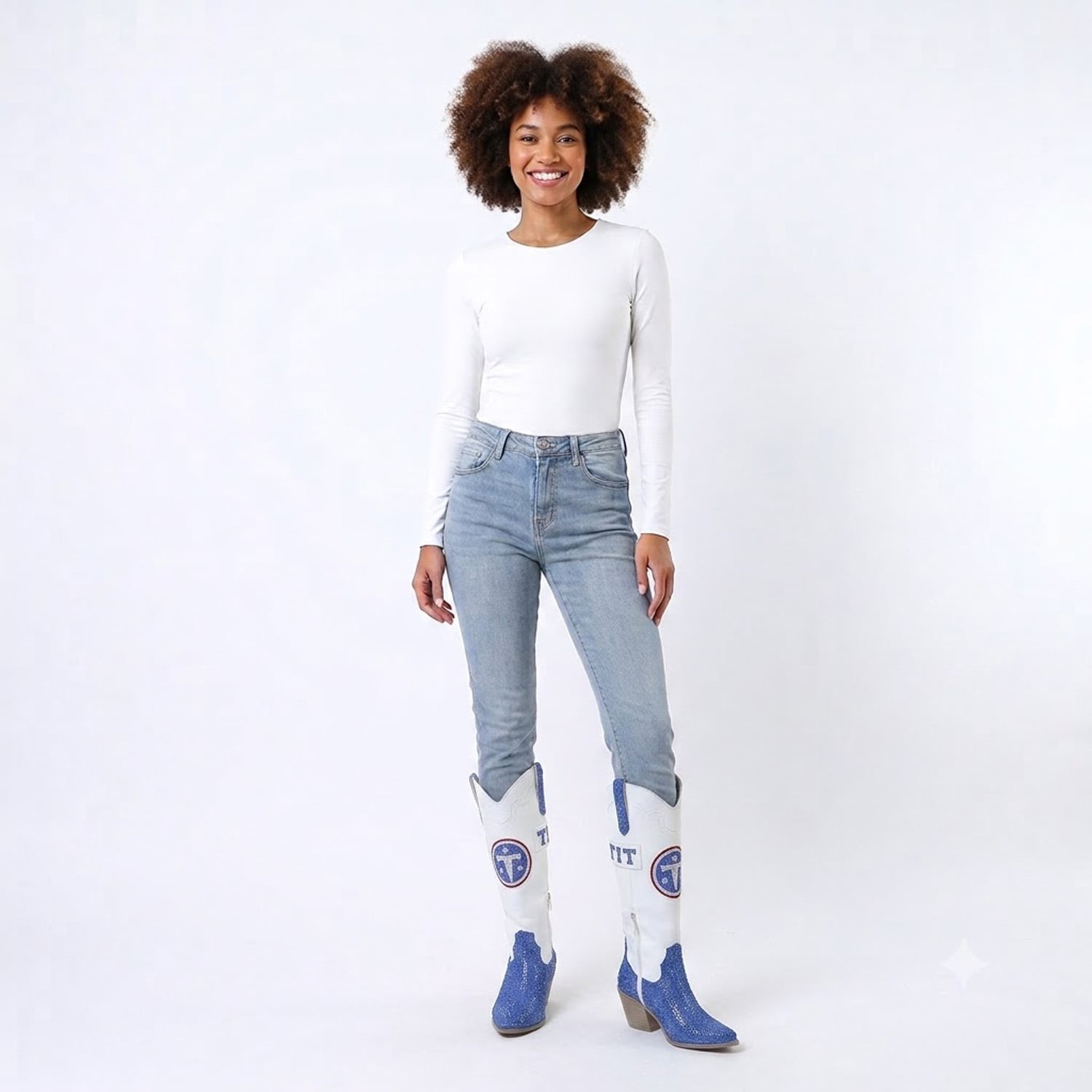 Women's FABGATING by Cuce  White Tennessee Titans Crystal Cowboy Boots