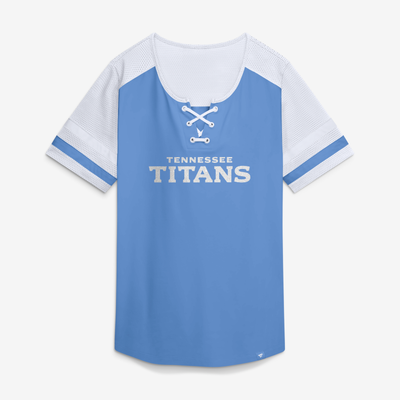 Tennessee Titans Fanatics Women's Curl Route Athena Lace-Up T-Shirt - Light Blue