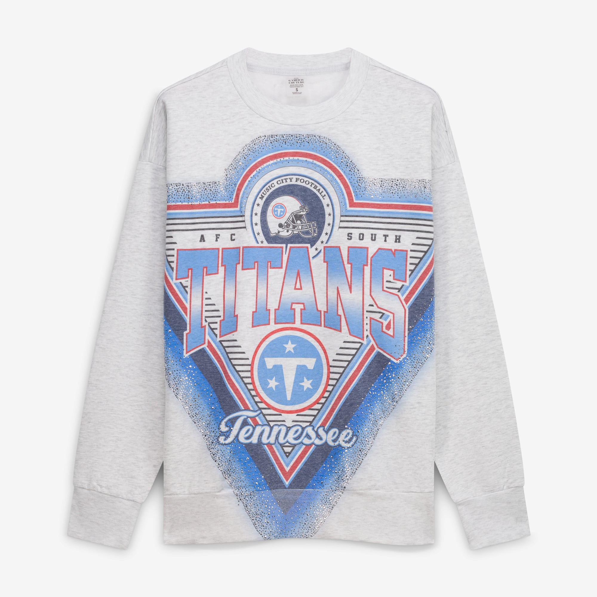 Sweat-shirt oversize en polaire à strass « Chasing Victory » des Tennessee Titans, gris chiné, pour femme, collection Gameday Couture.