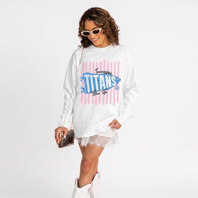 Tennessee Titans Gameday Couture Women's Rally Stripe Oversized Long Sleeve T-Shirt - White