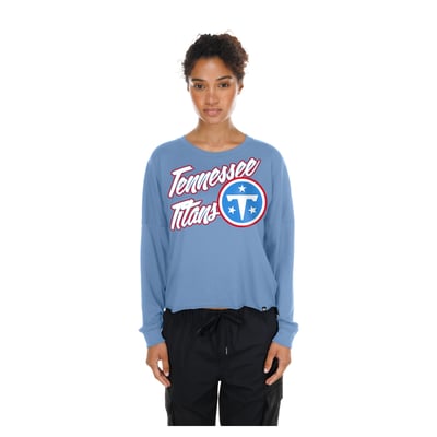  Tennessee Titans New Era Women's Cropped Oversized Long Sleeve T-Shirt - Light Blue