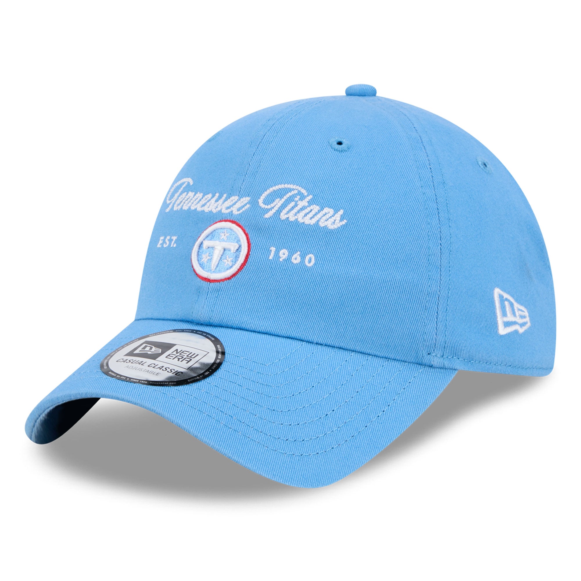 Casquette New Era pour femme, bleu clair, logo Tennessee Titans, style classique décontracté et ajustable