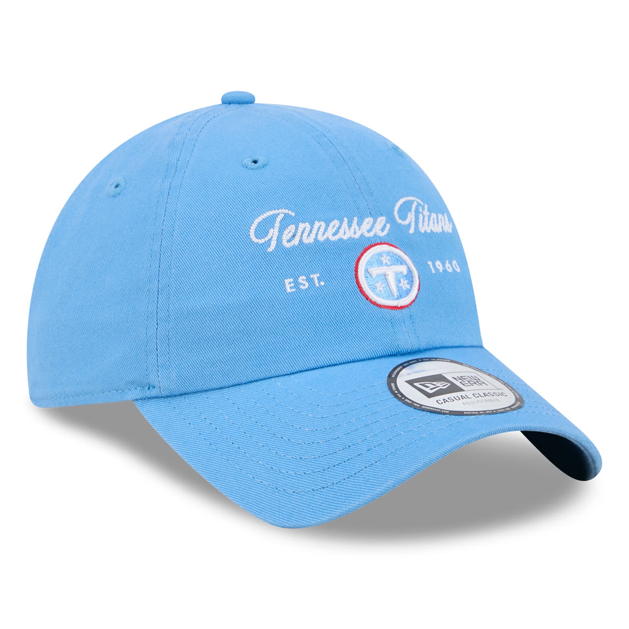Casquette New Era pour femme, bleu clair, logo Tennessee Titans, style classique décontracté et ajustable