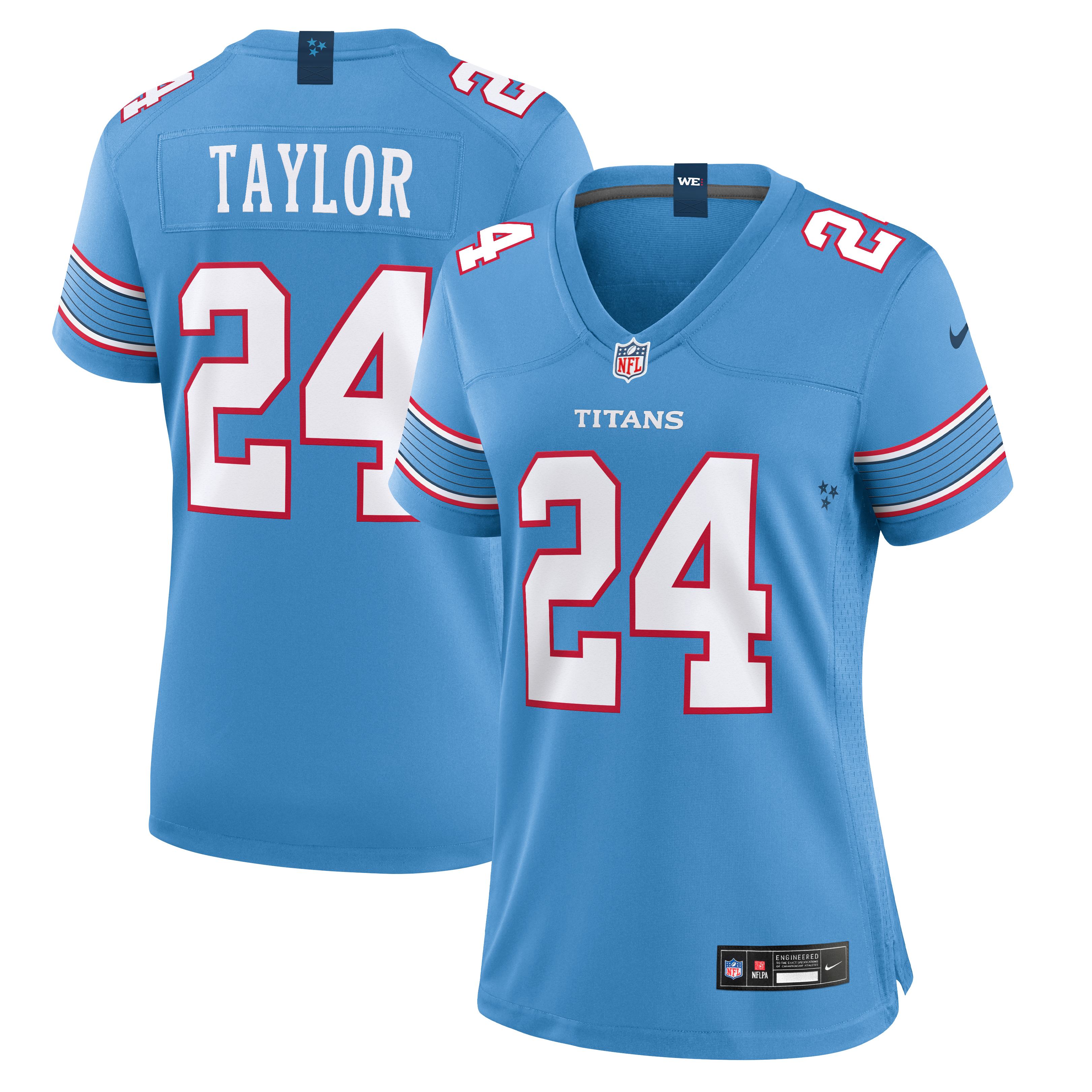 Maillot de match Nike Alontae Taylor bleu clair des Titans du Tennessee pour femmes