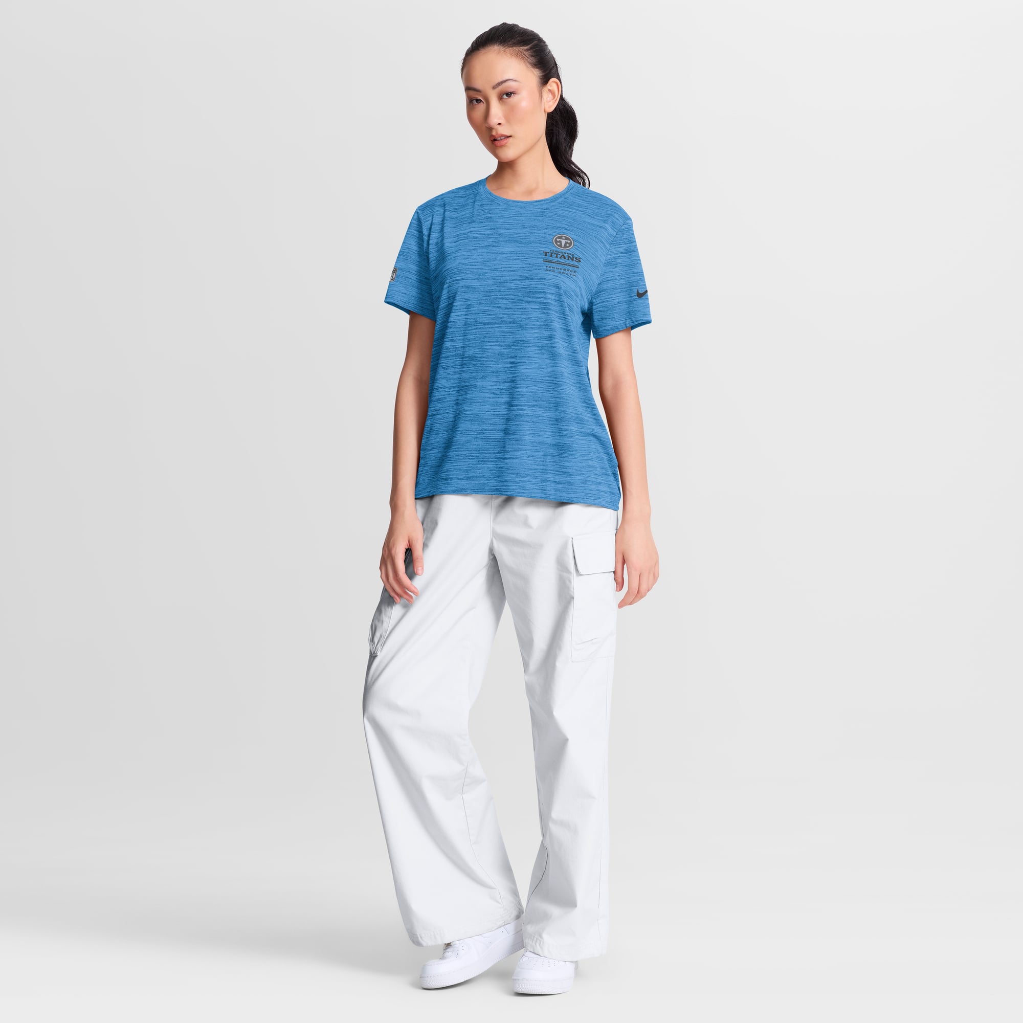 T-shirt Nike Dri-FIT bleu clair pour femme, Tennessee Titans, Sideline Velocity