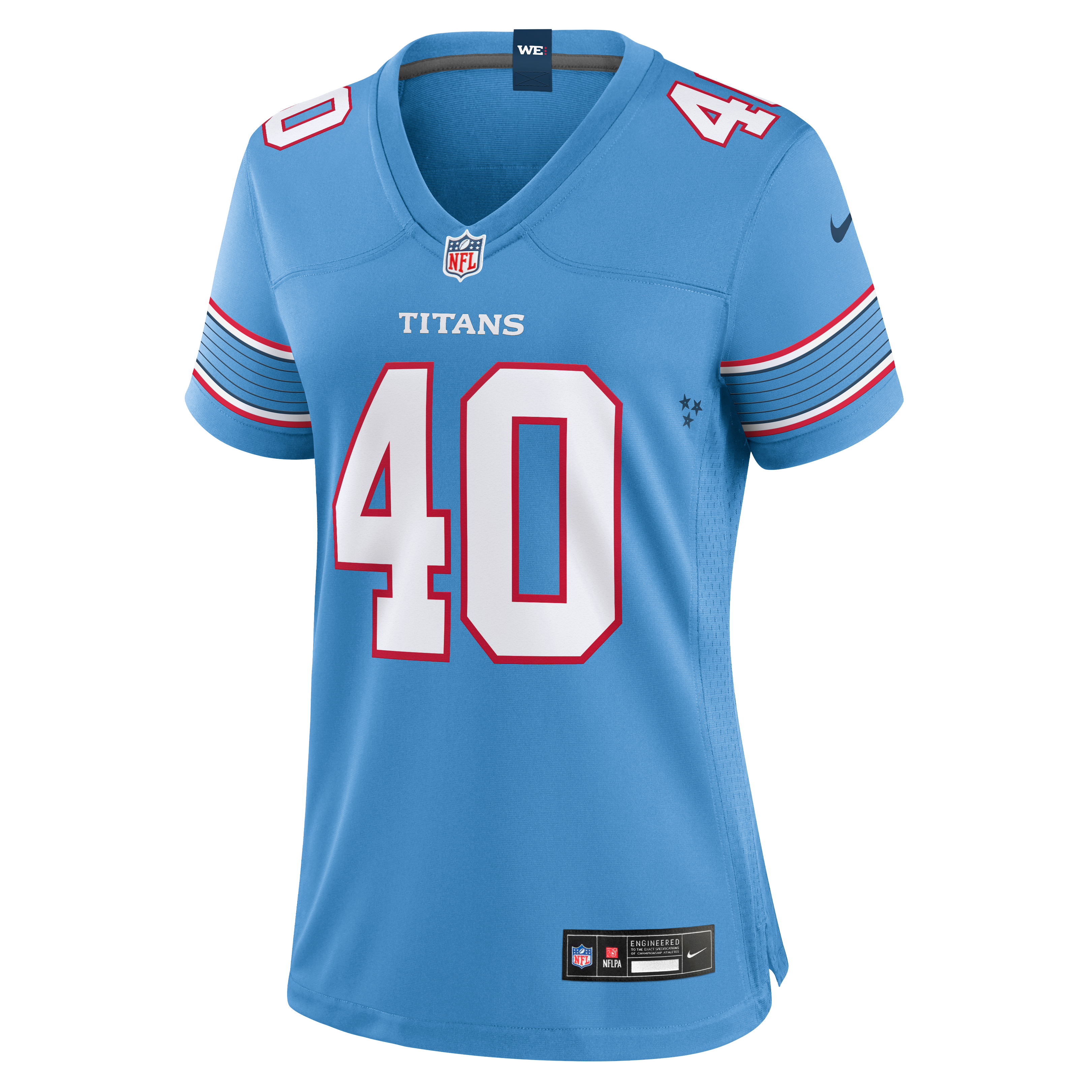 Maillot de match Nike Owen Pappoe bleu clair des Tennessee Titans pour femmes