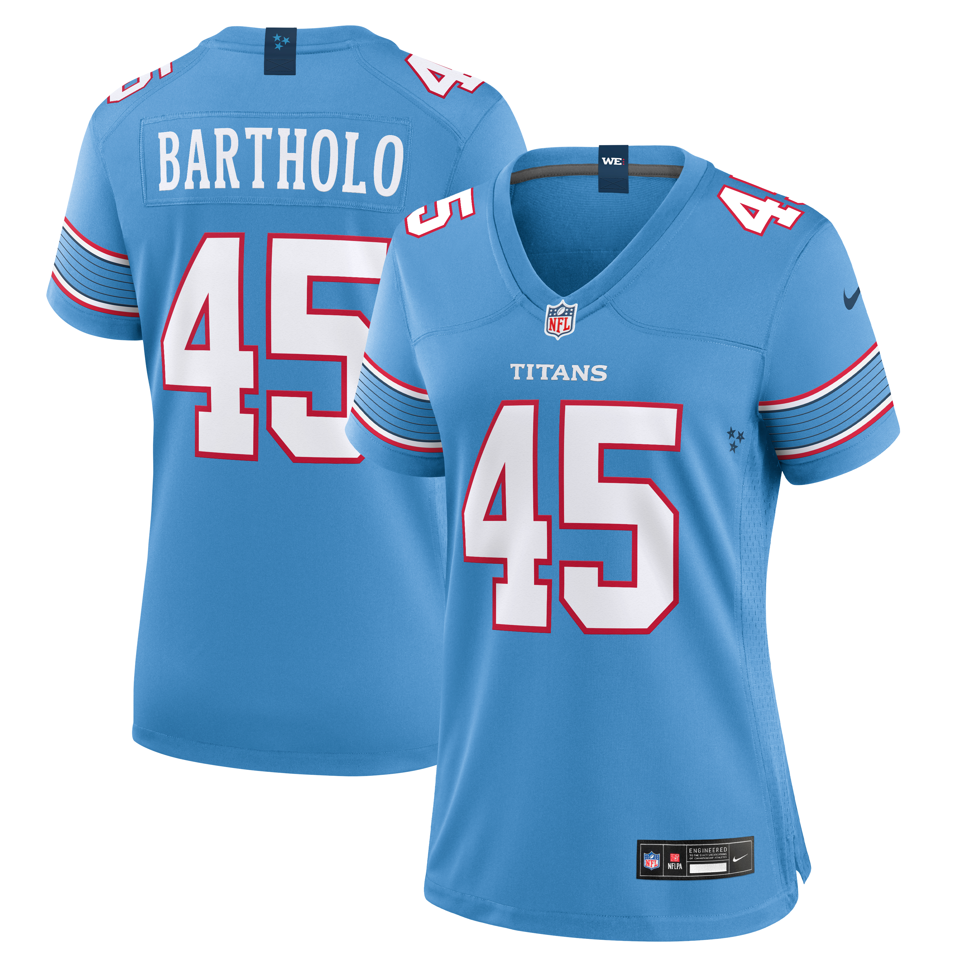 Maillot de match Nike Shemar Bartholomew bleu clair des Titans du Tennessee pour femmes