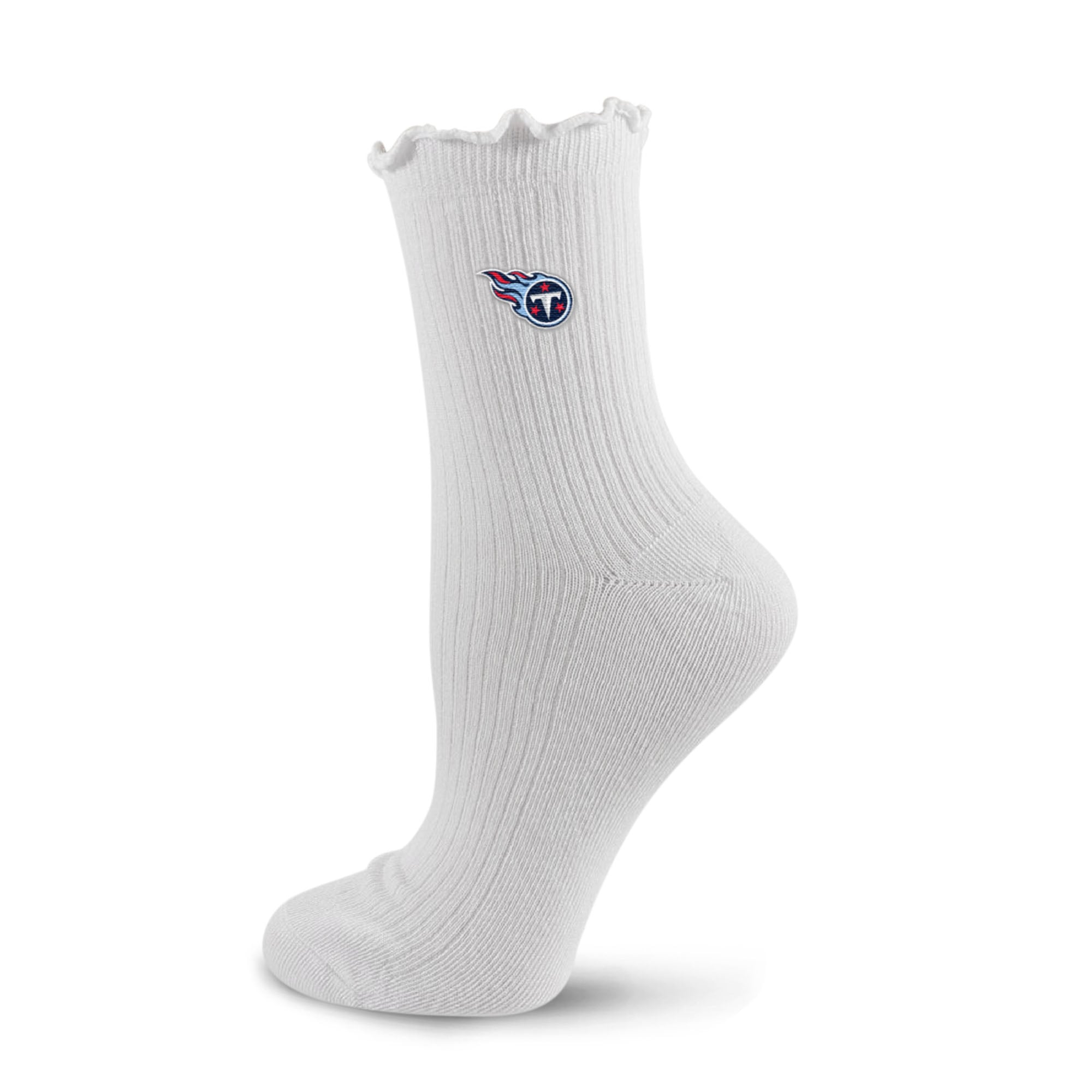 Chaussettes courtes de compression PRO pour femmes, blanches, logo des Tennessee Titans, ourlet ondulé