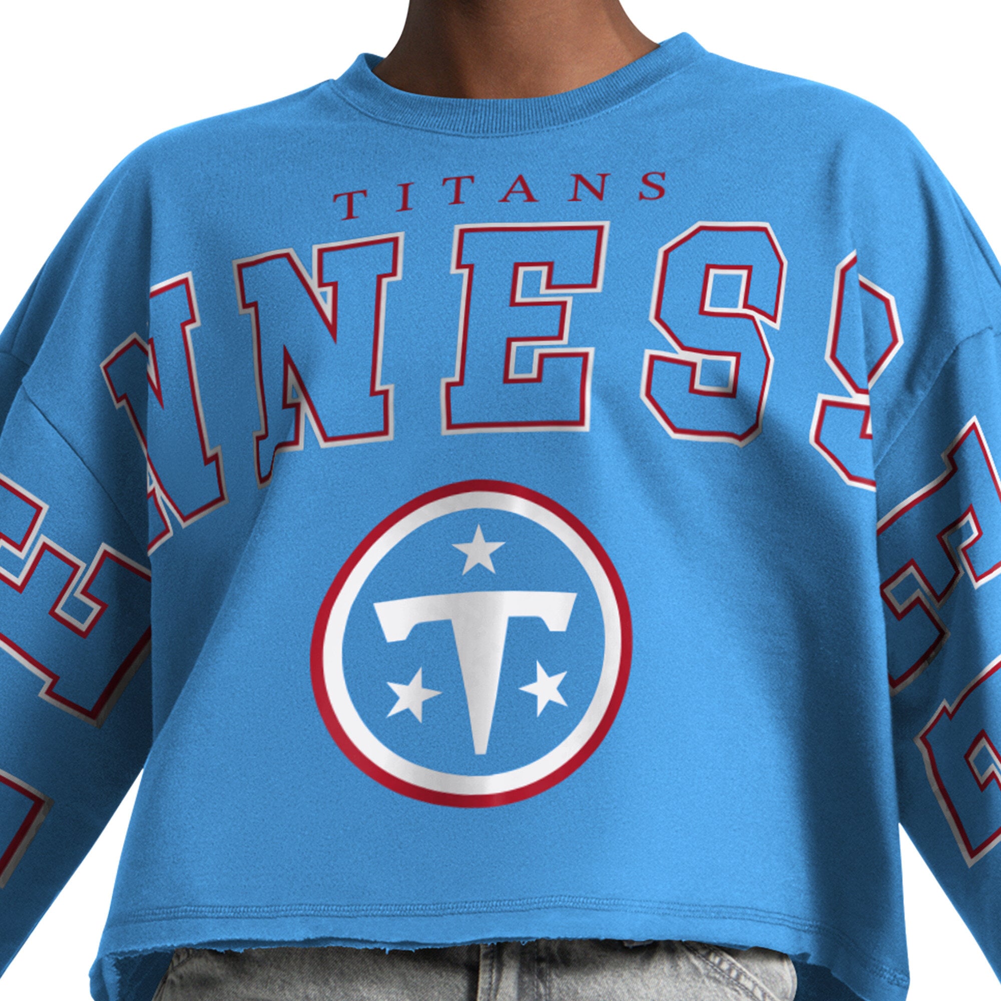 Sweat-shirt court Starter bleu clair pour femme, motif gradins des Tennessee Titans
