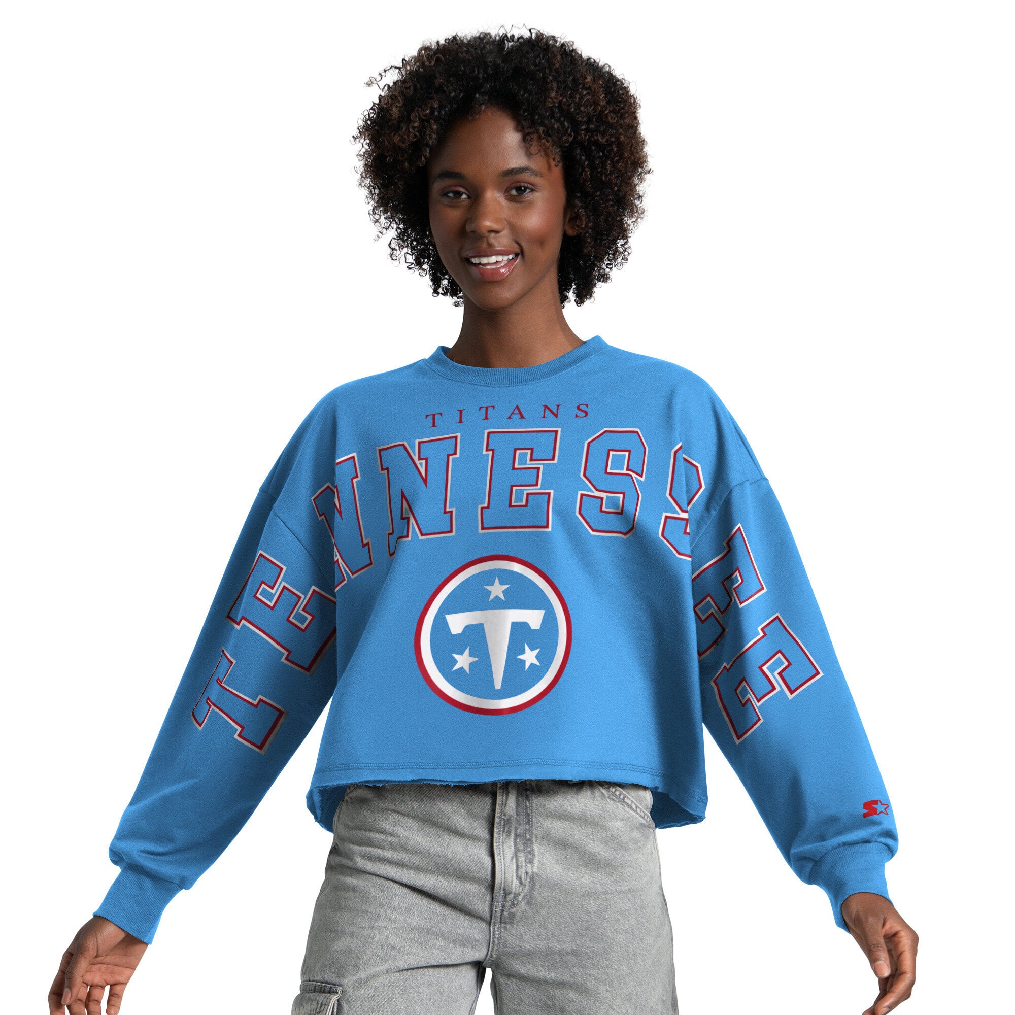 Sweat-shirt court Starter bleu clair pour femme, motif gradins des Tennessee Titans