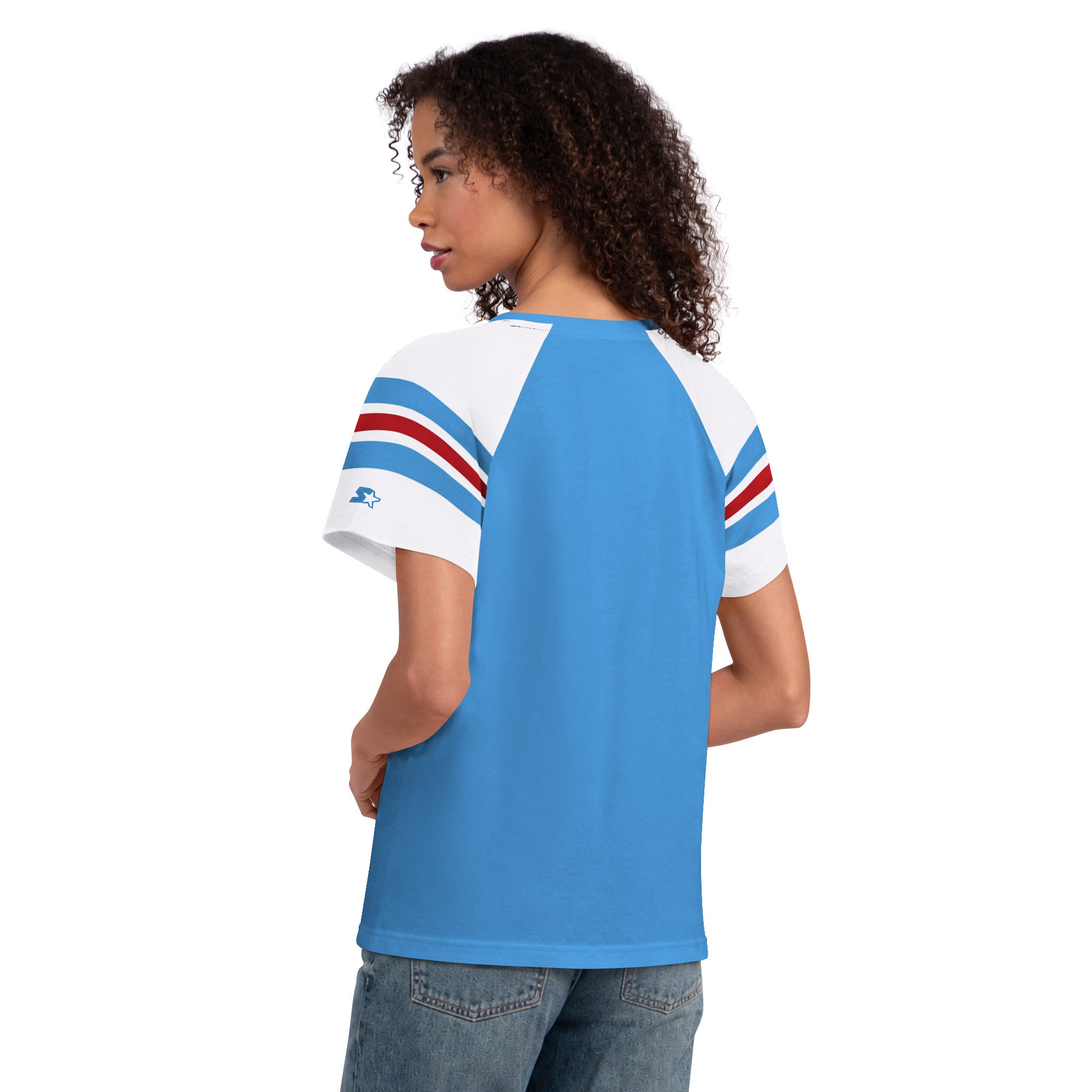 T-shirt raglan à col cranté Starter bleu clair pour femme, Tennessee Titans Game On