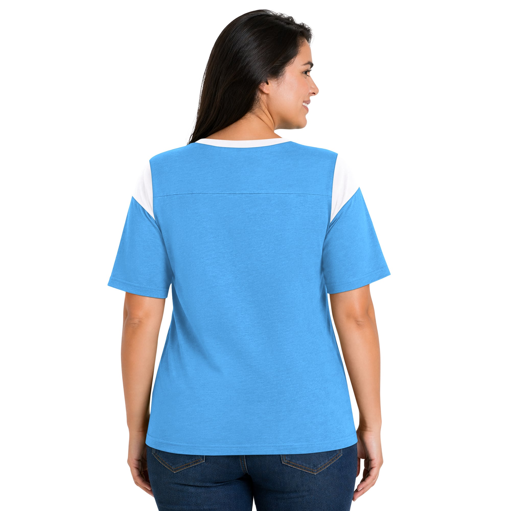 T-shirt Starter bleu clair pour femme, Tennessee Titans, grande taille, style linebacker, en jersey chiné.