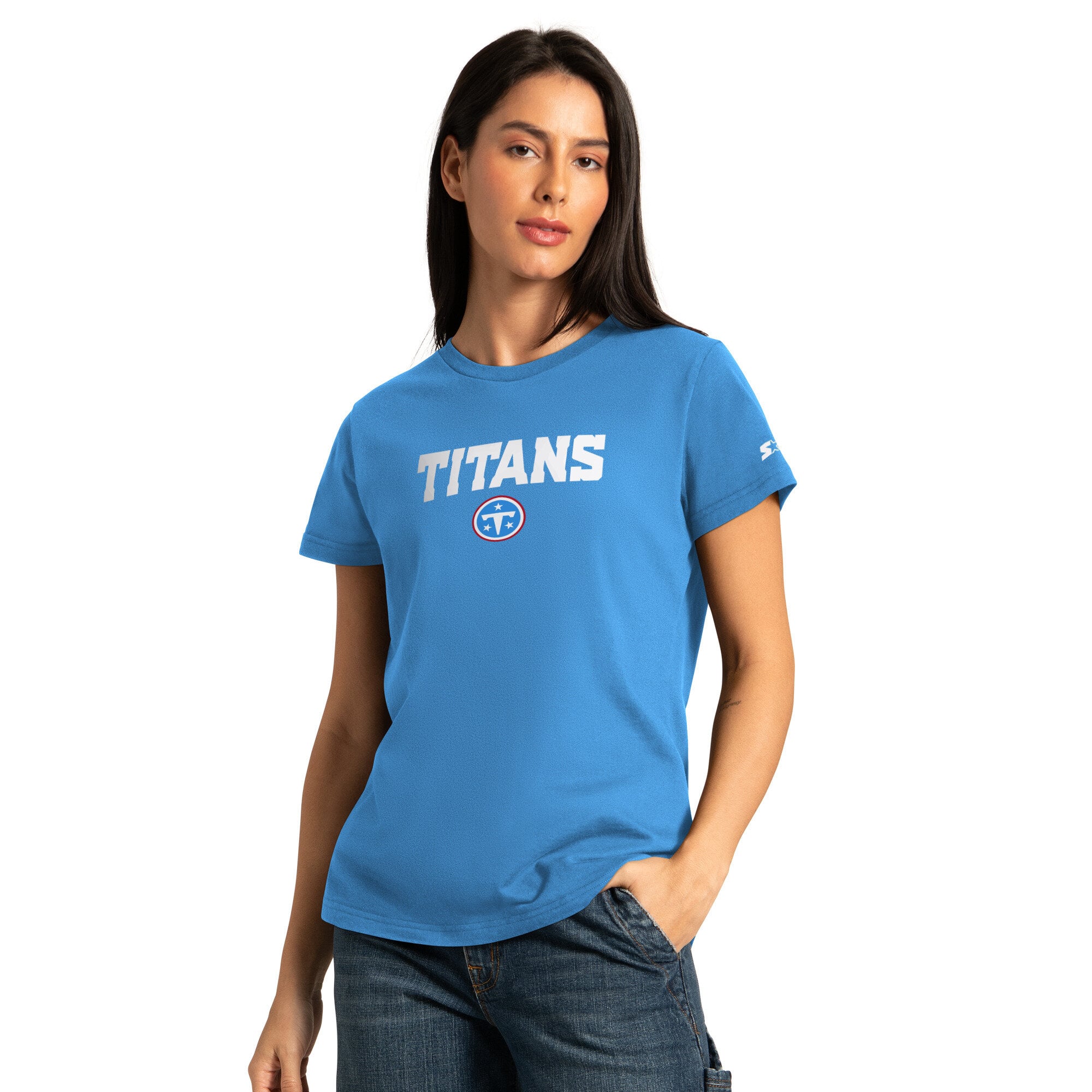 Pack de t-shirts à manches courtes et longues Starter bleu clair/gris cendré pour femmes, Tennessee Titans