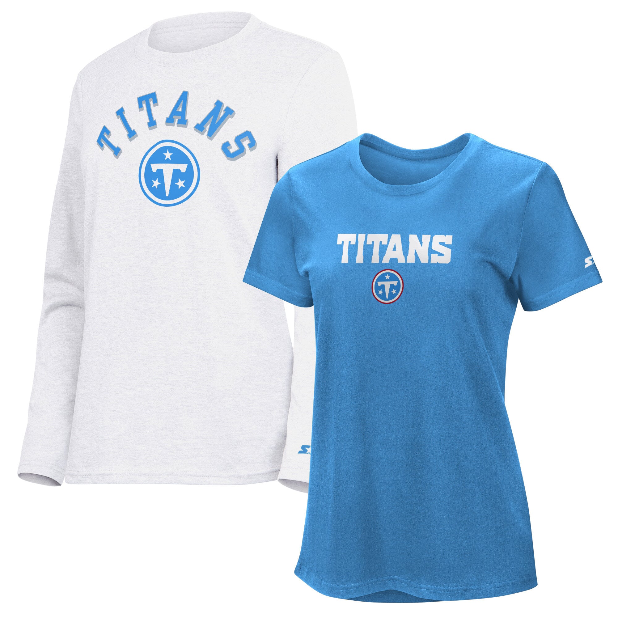 Pack de t-shirts à manches courtes et longues Starter bleu clair/gris cendré pour femmes, Tennessee Titans