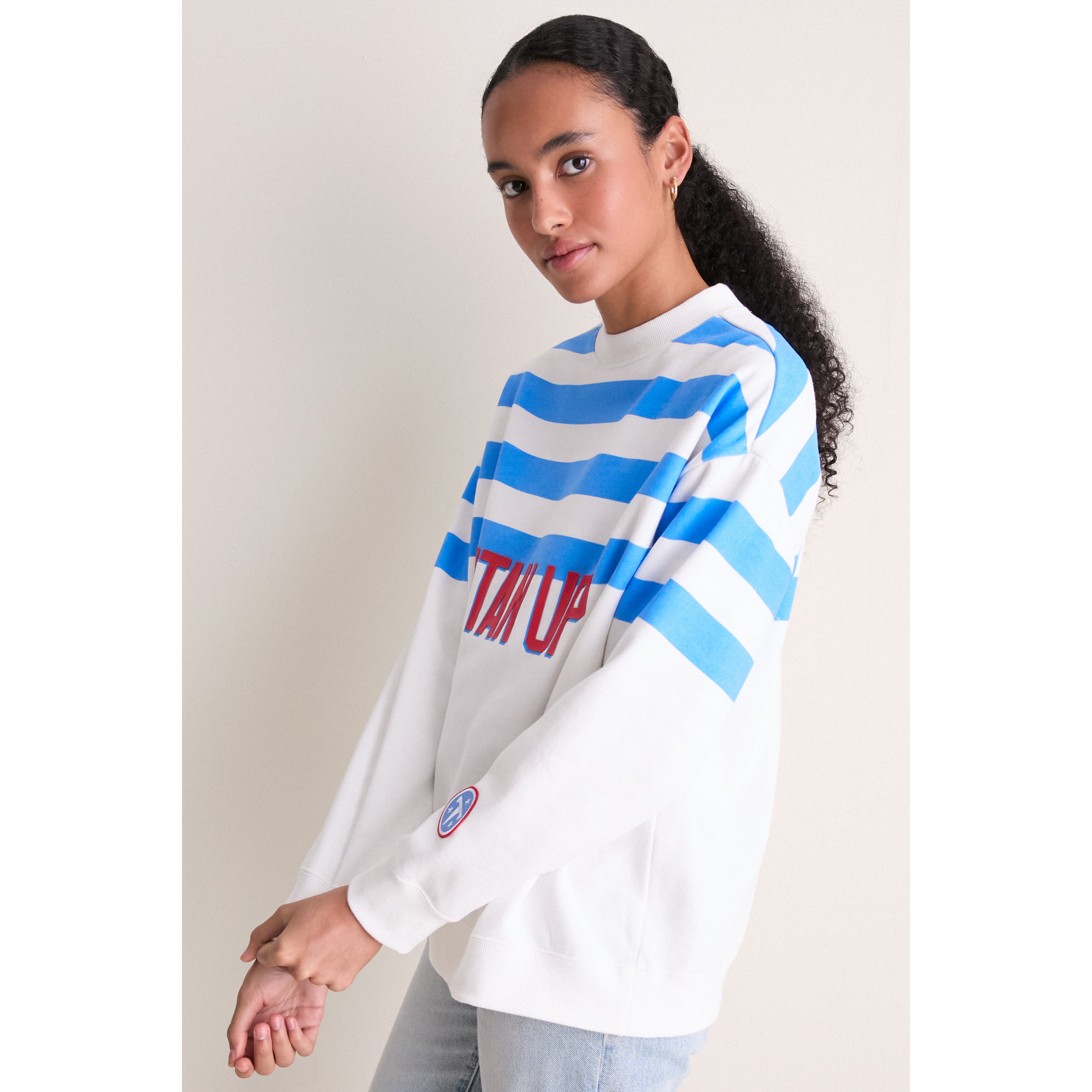 Sweat-shirt rayé blanc/bleu clair Tuckernuck pour femme, motif Tennessee Titans