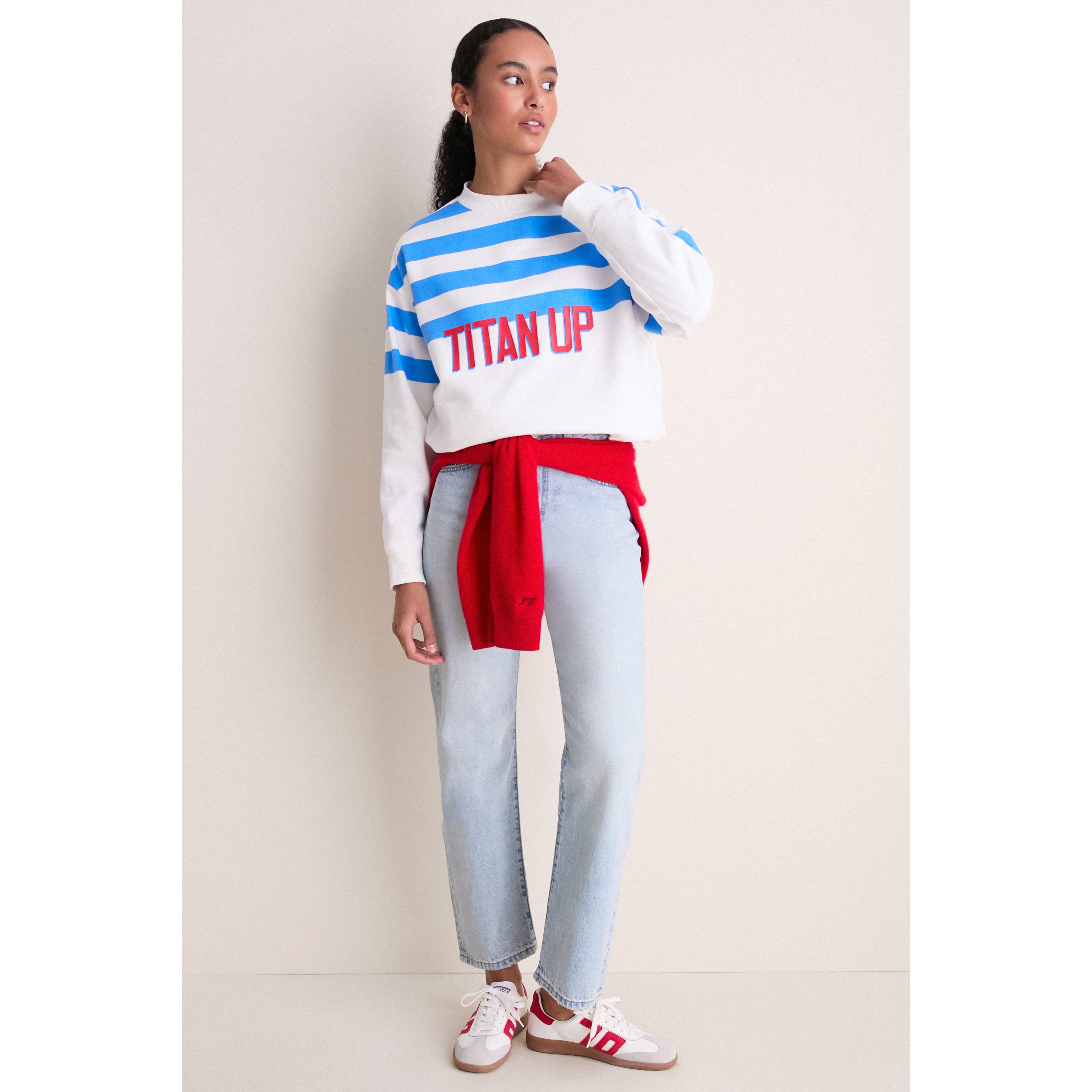 Sweat-shirt rayé blanc/bleu clair Tuckernuck pour femme, motif Tennessee Titans