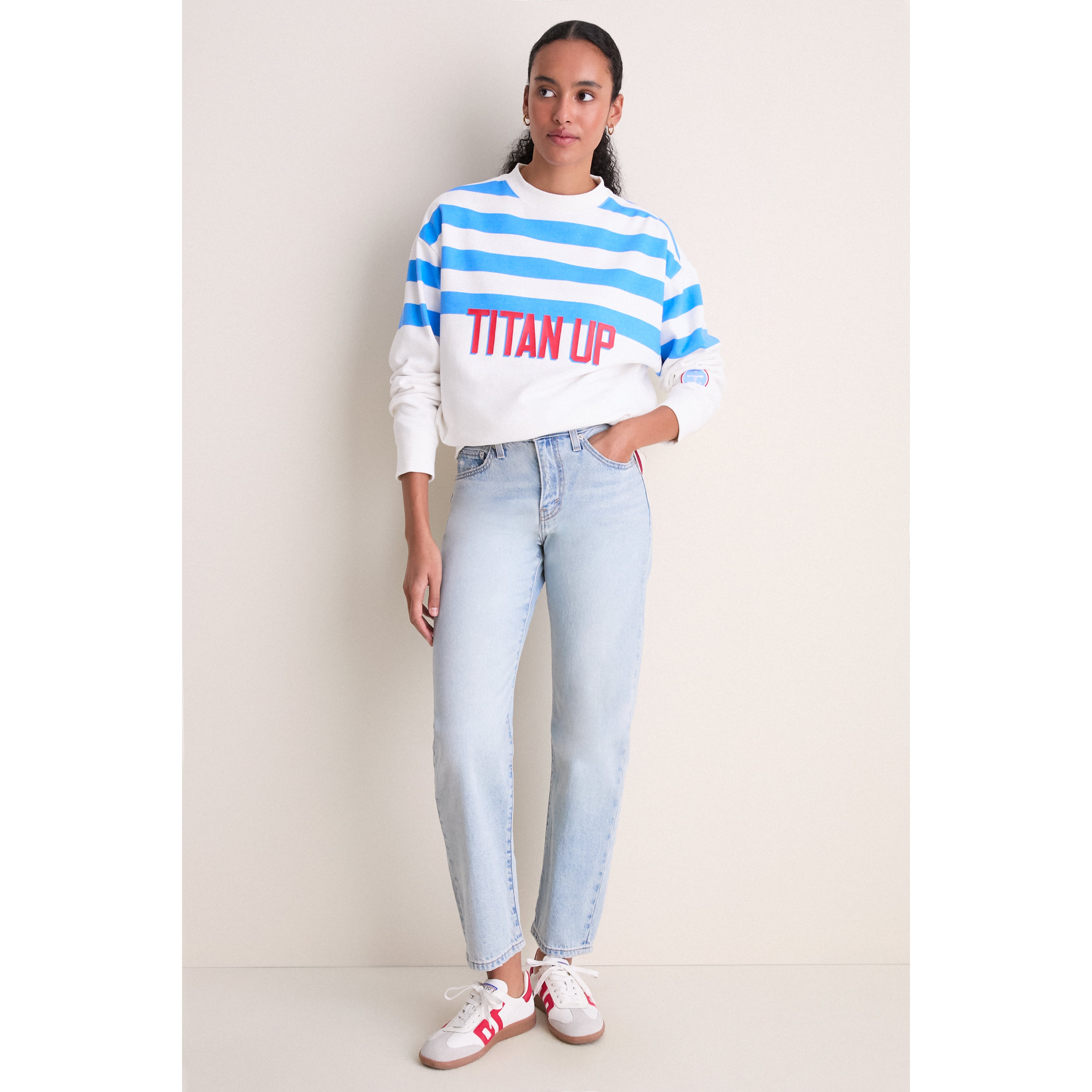 Sweat-shirt rayé blanc/bleu clair Tuckernuck pour femme, motif Tennessee Titans