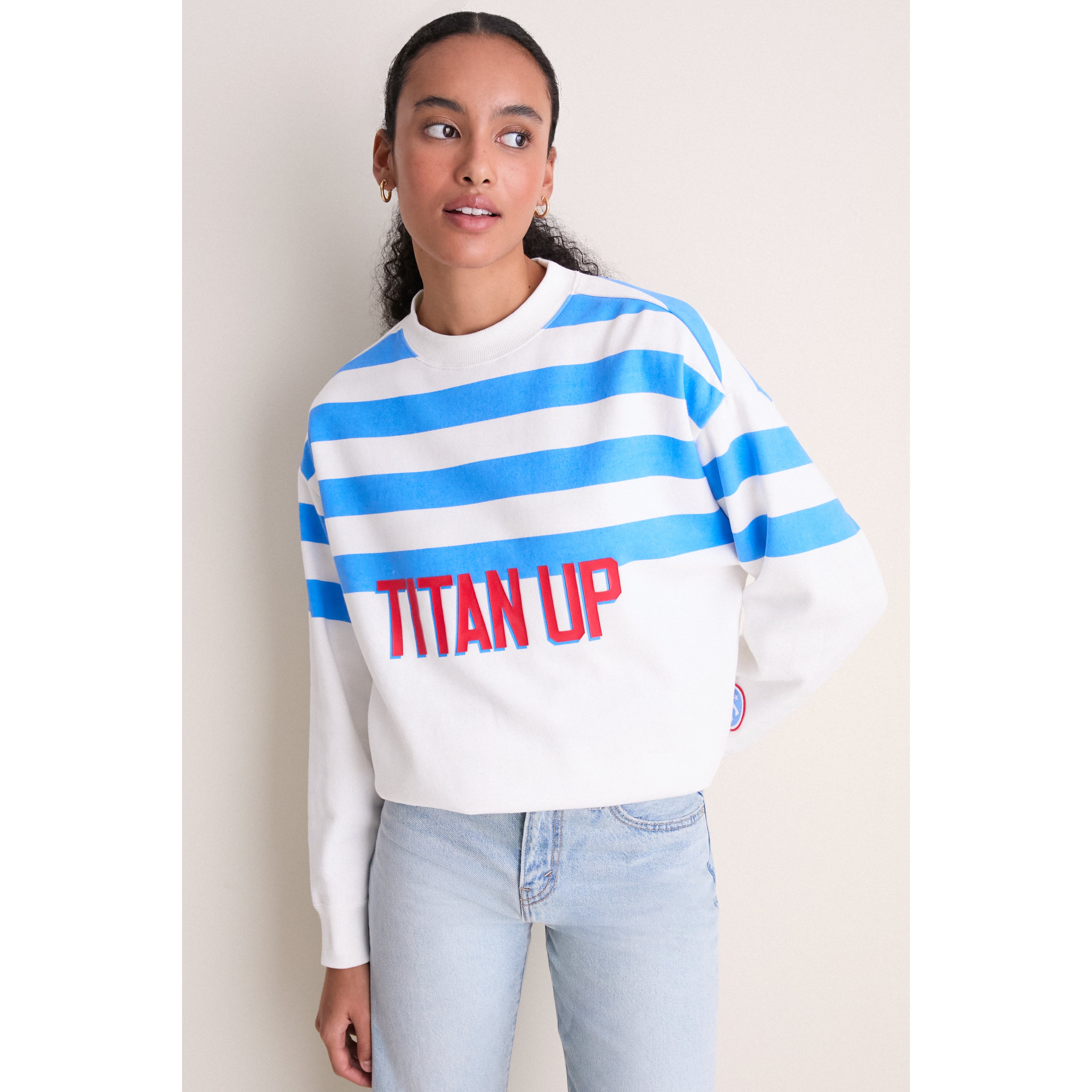 Sweat-shirt rayé blanc/bleu clair Tuckernuck pour femme, motif Tennessee Titans
