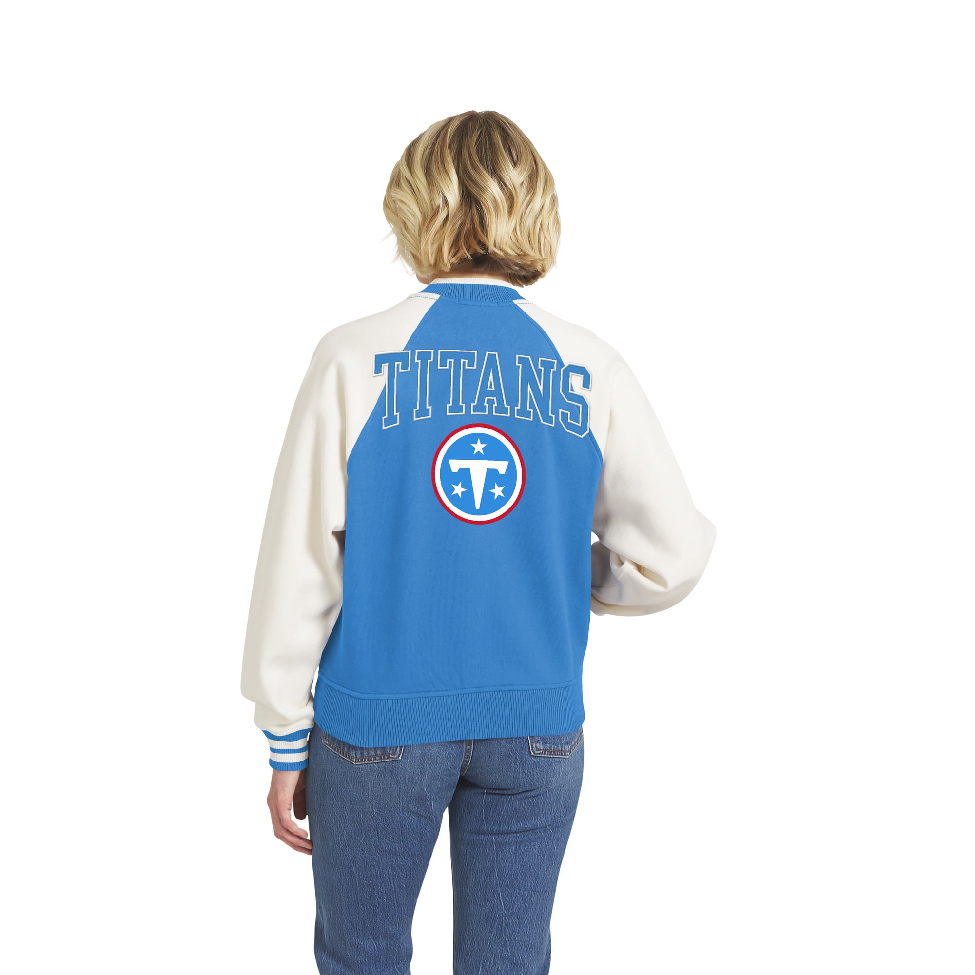 Women's WEAR by Erin Andrews Light Blue Tennessee Titans  Varsity Fleece Raglan Full-Zip Jacket