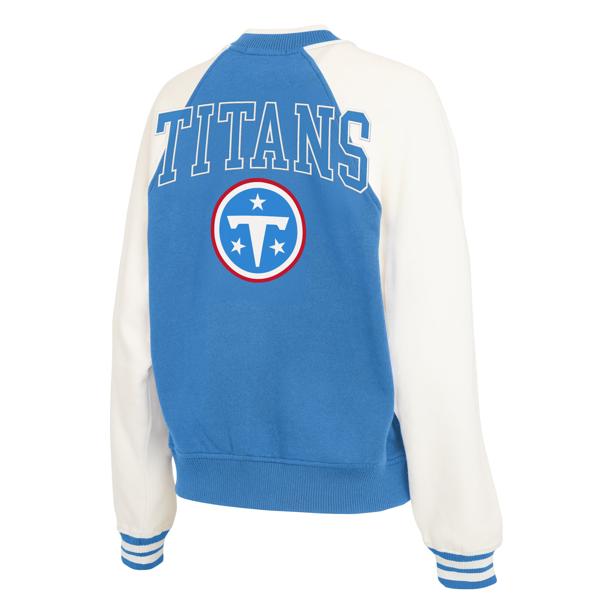 Women's WEAR by Erin Andrews Light Blue Tennessee Titans  Varsity Fleece Raglan Full-Zip Jacket
