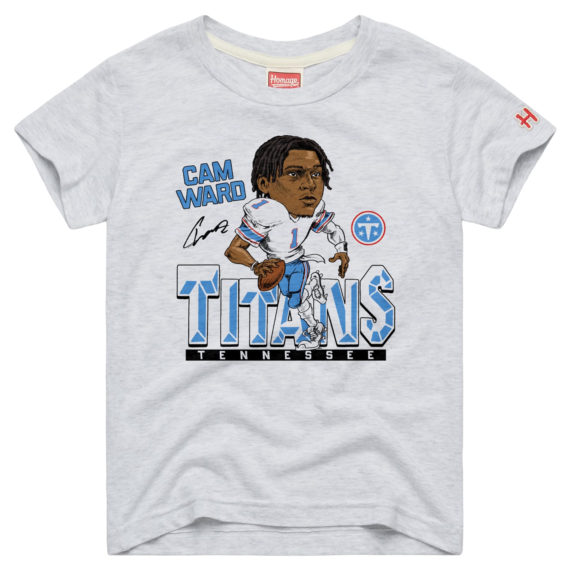 T-shirt hommage à Cam Ward Ash des Tennessee Titans pour jeunes, avec caricature
