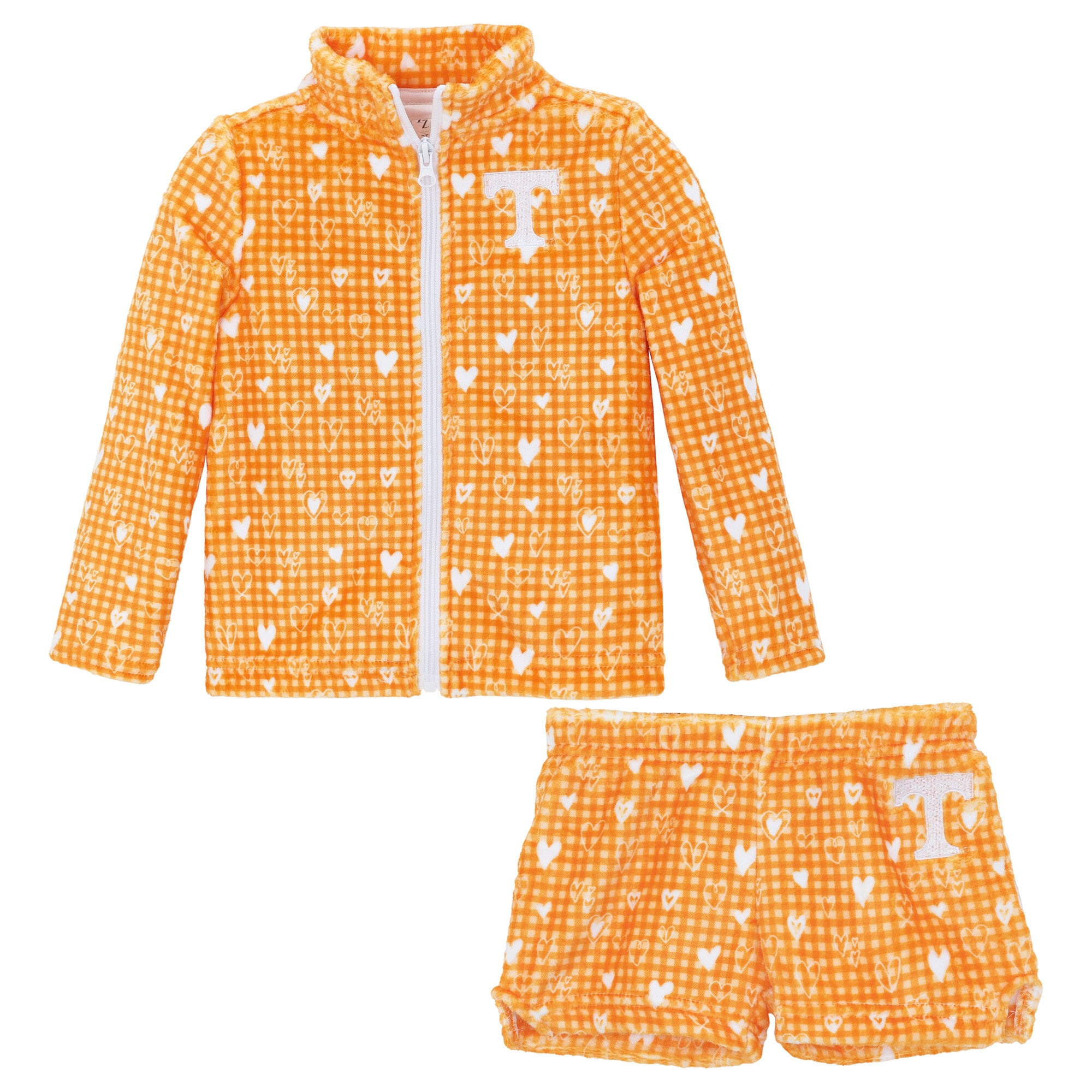 Ensemble veste et short en peluche à carreaux orange cœur des Tennessee Volunteers pour petites filles ZooZatz