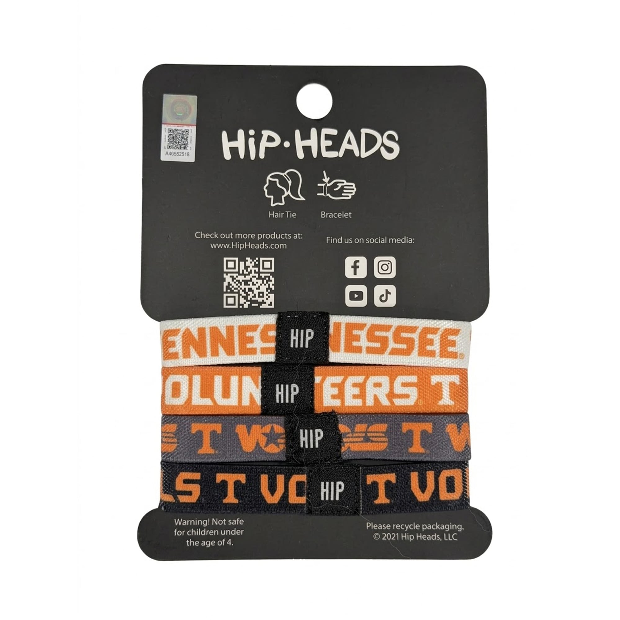 Hip Heads Tennessee Volunteers - Lot de quatre bracelets élastiques à cheveux