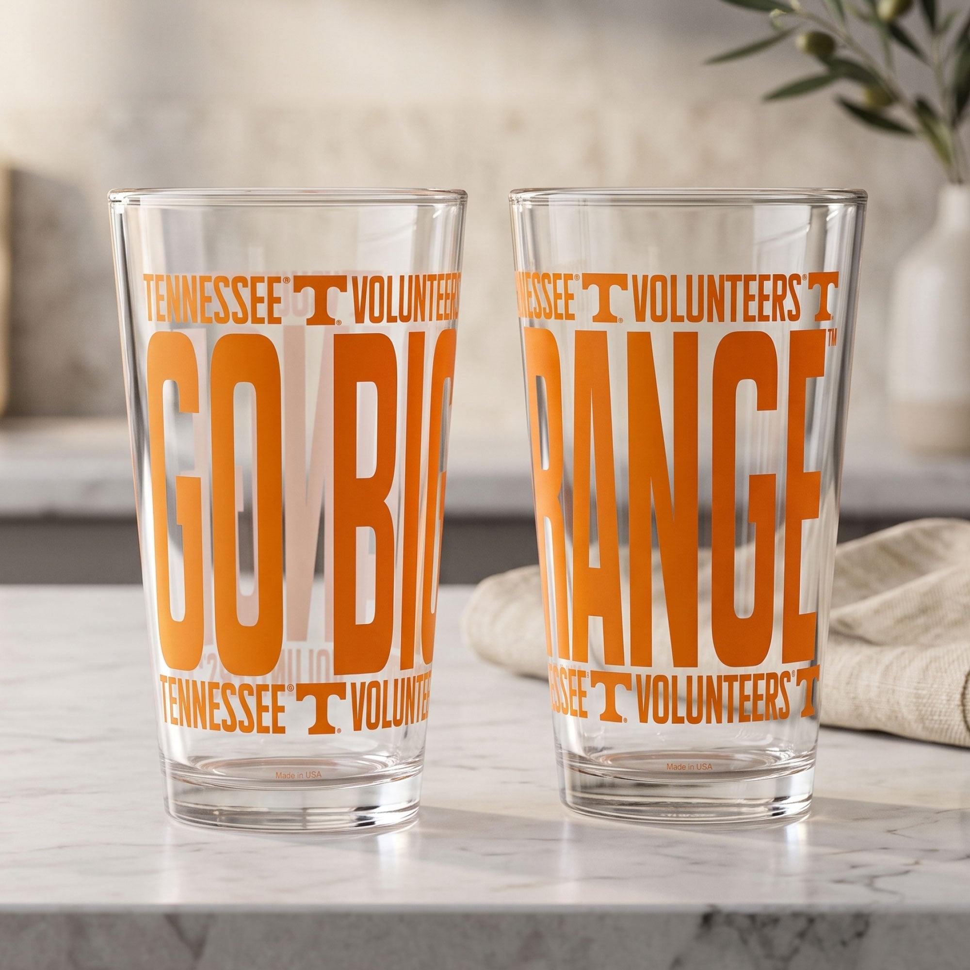 Ensemble de 2 verres à bière surélevés des Volunteers d'Indigo Falls, Tennessee