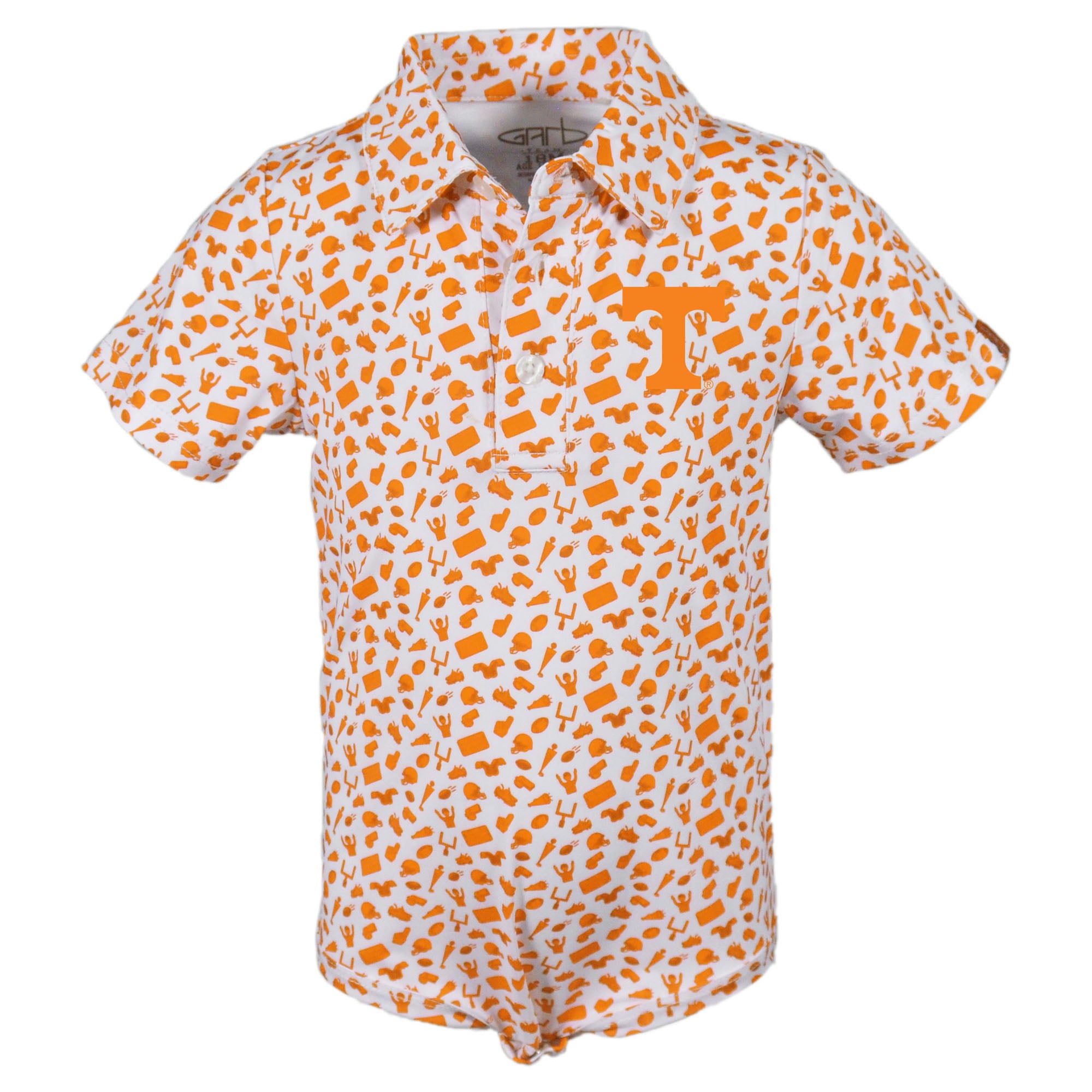 Infant Garb White Tennessee Volunteers Tom Allover Print Performance Polo Bodysuit